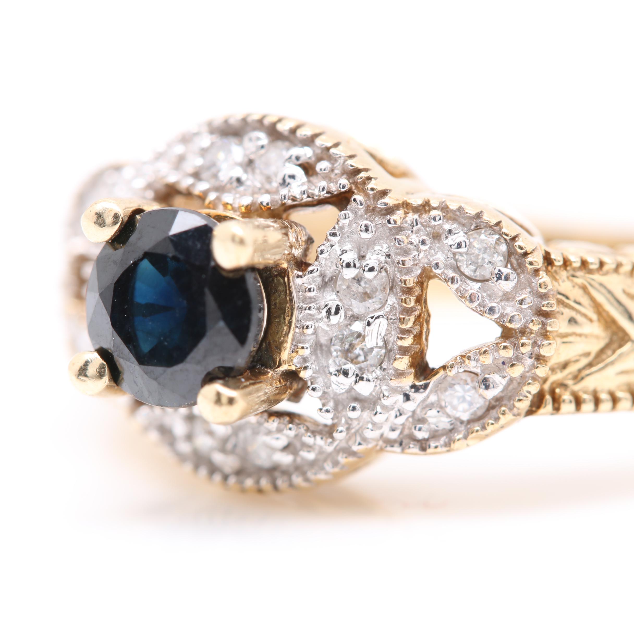 10K Yellow Gold Blue Sapphire and Diamond Ring