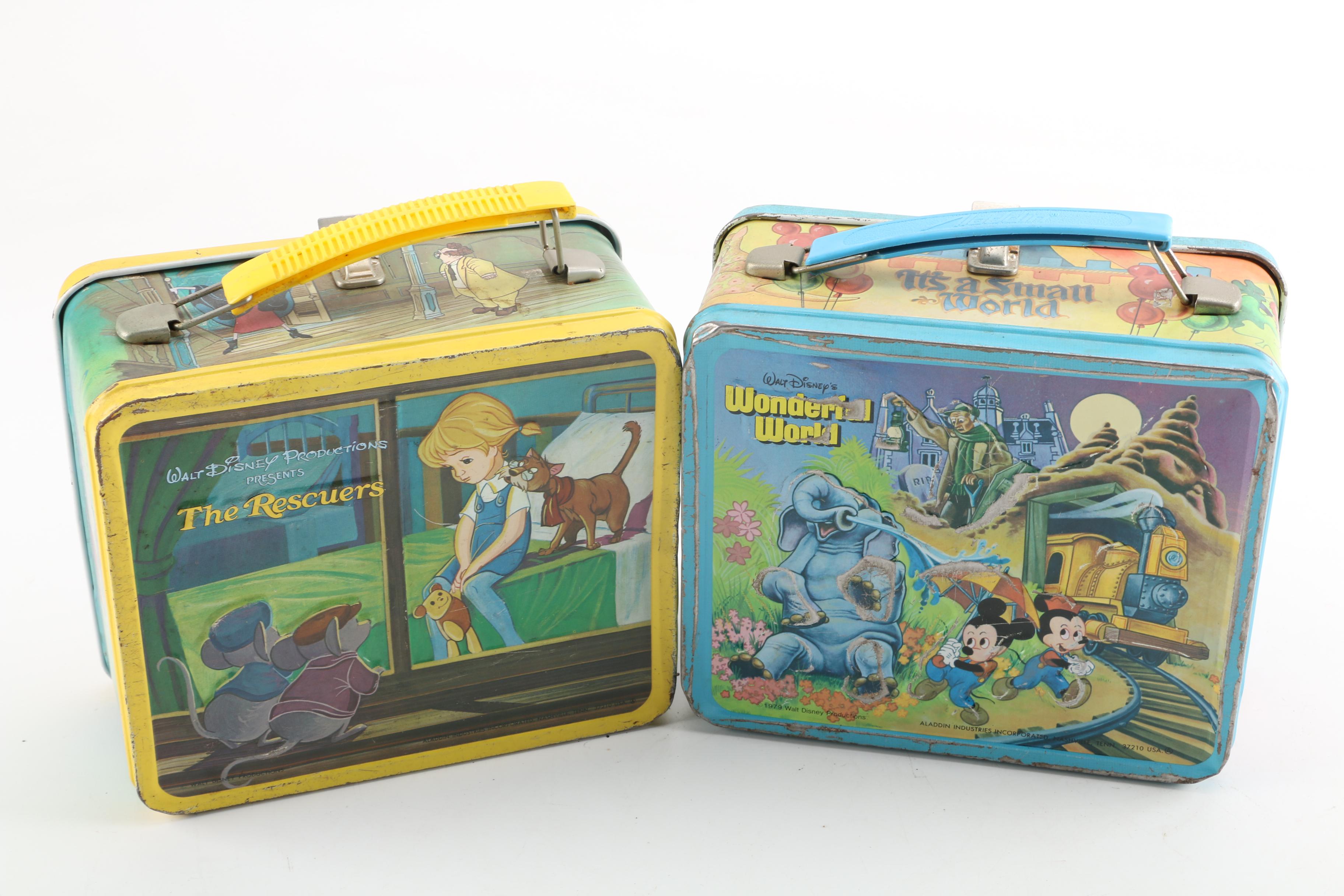 1970s-Era Disney "The Rescuers" and Magic Kingdom Lunchboxes by Aladdin