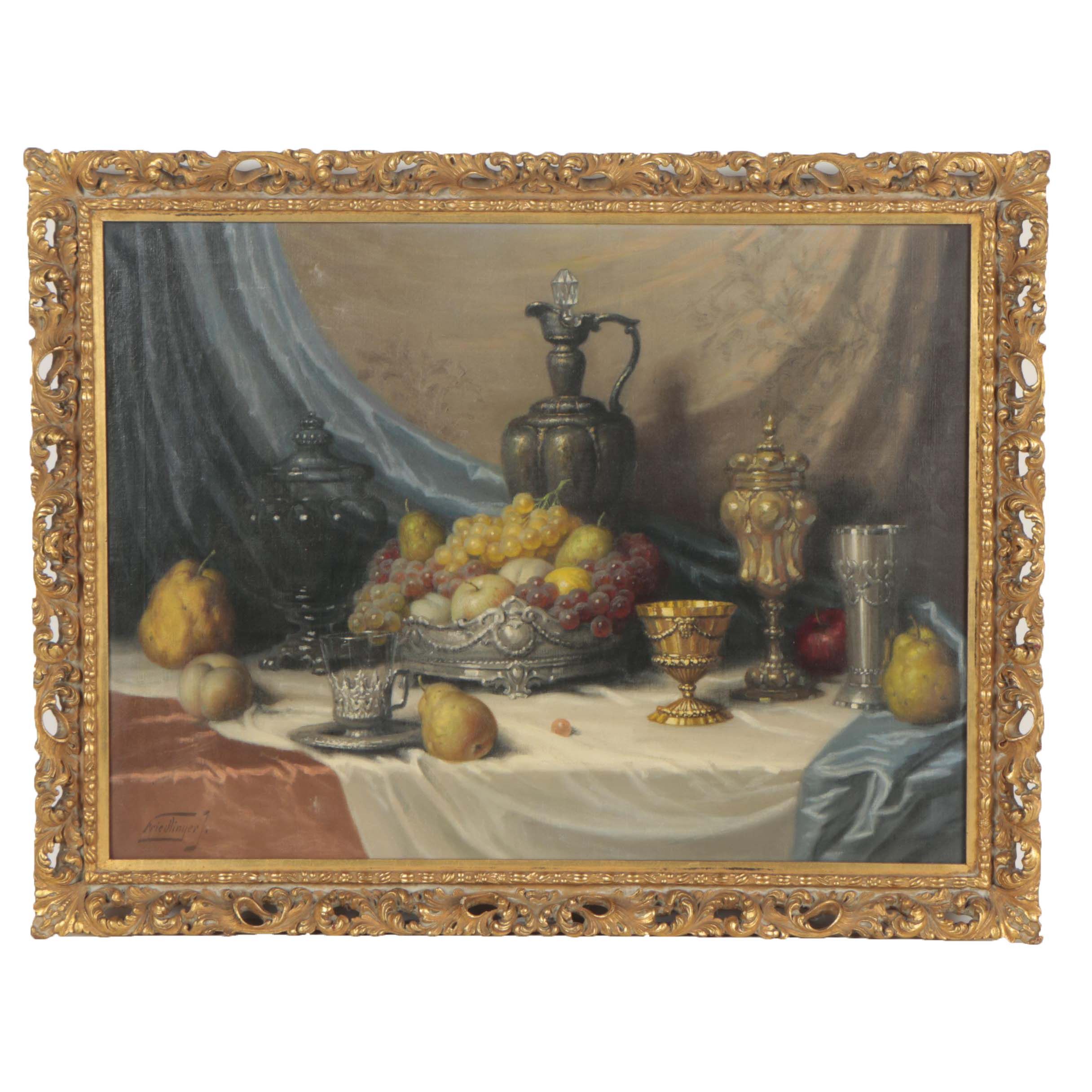 John Friedlinger Mid-Century Oil Painting of Still Life with Fruit