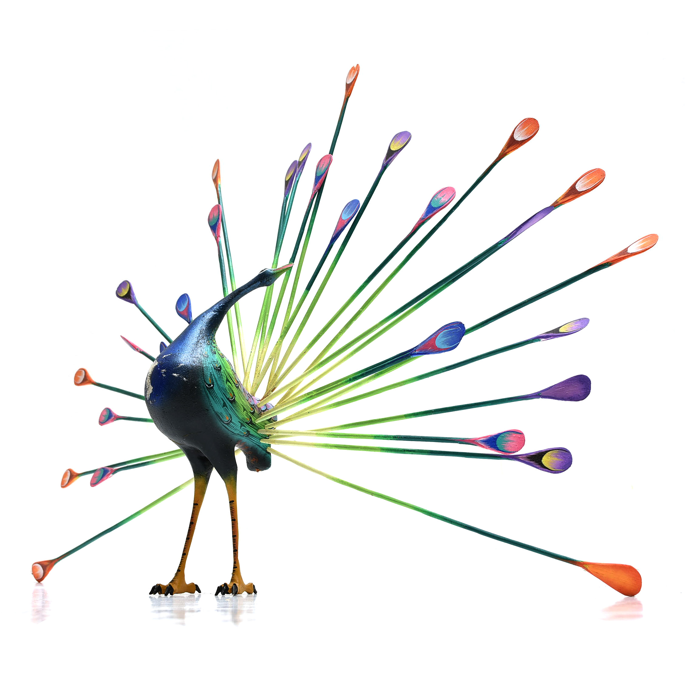 Vintage Oaxacan Folk Art Carved Peacock, Signed