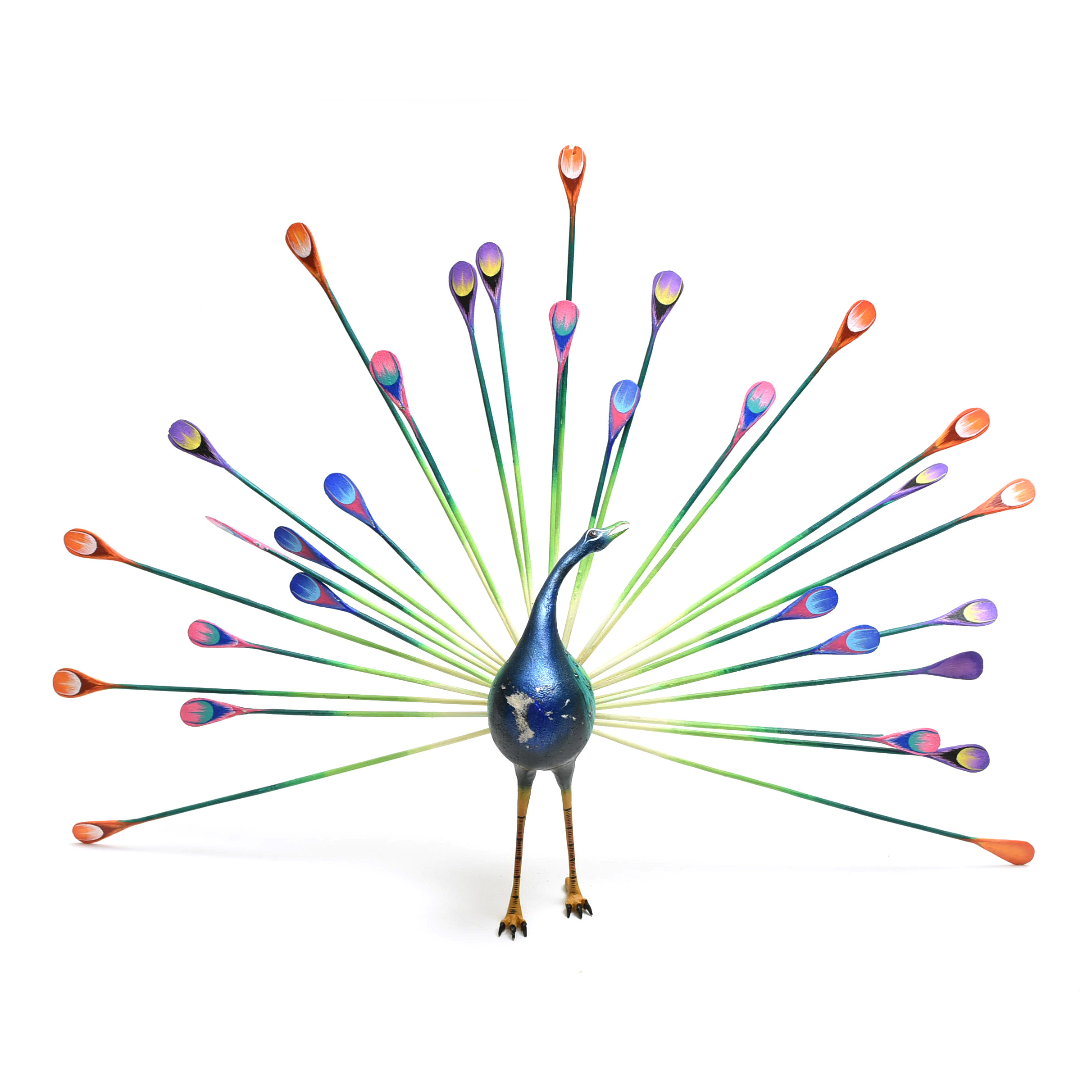 Vintage Oaxacan Folk Art Carved Peacock, Signed