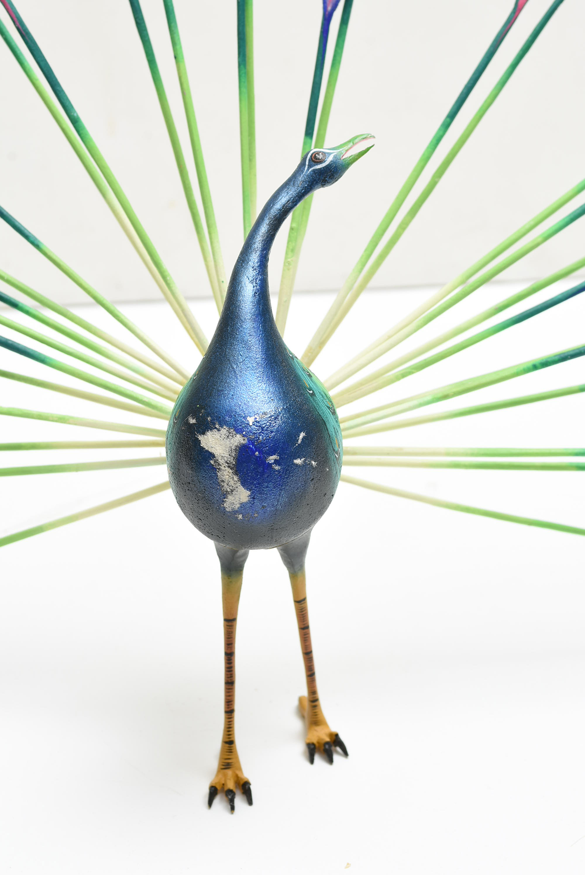 Vintage Oaxacan Folk Art Carved Peacock, Signed