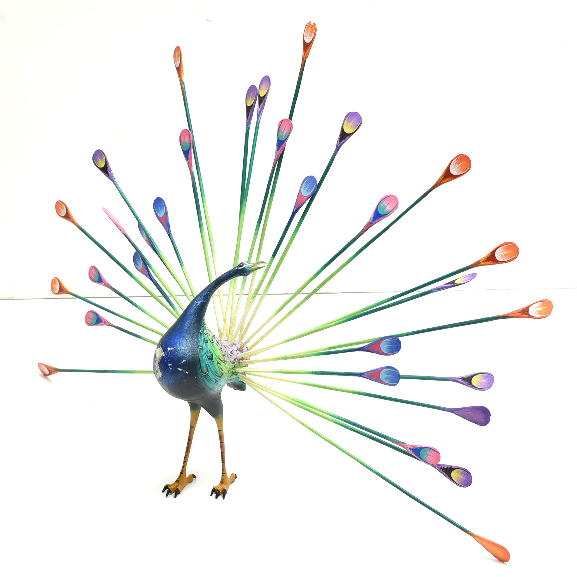 Vintage Oaxacan Folk Art Carved Peacock, Signed