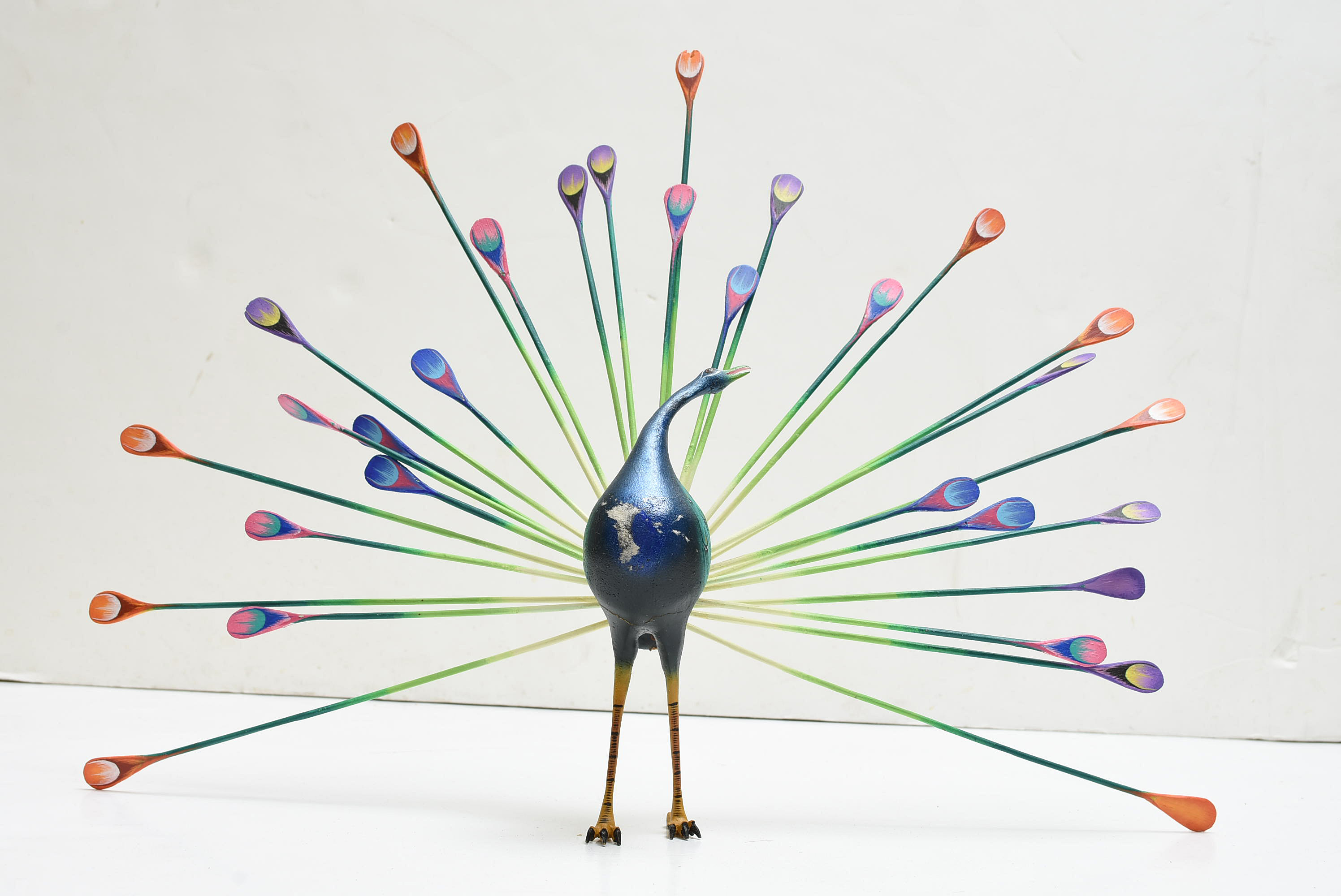 Vintage Oaxacan Folk Art Carved Peacock, Signed