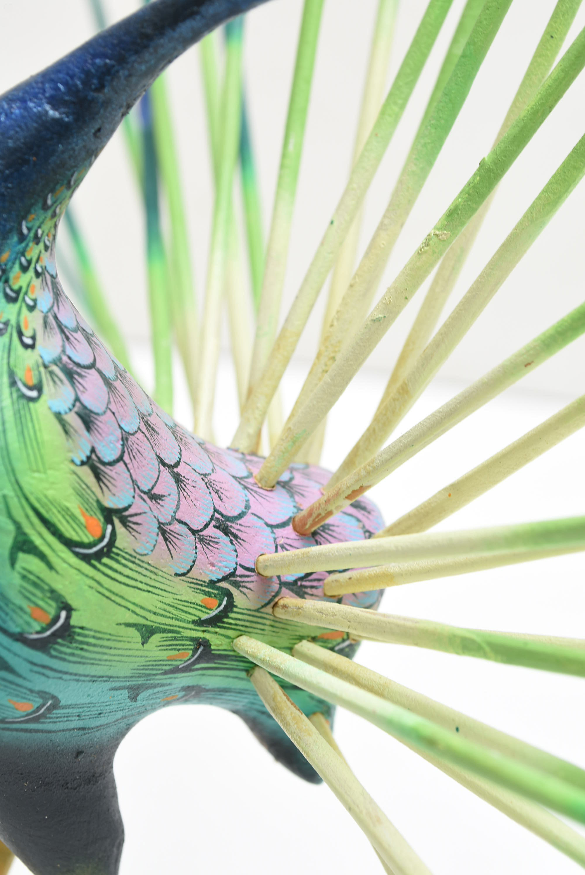 Vintage Oaxacan Folk Art Carved Peacock, Signed