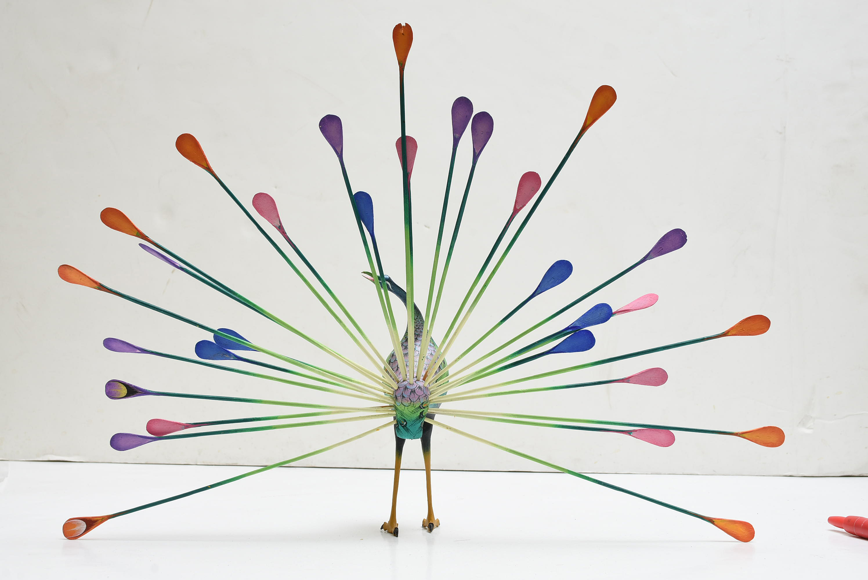 Vintage Oaxacan Folk Art Carved Peacock, Signed