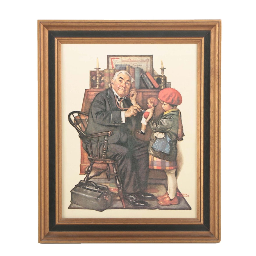 After Norman Rockwell Offset Lithograph "Doctor and the Doll"