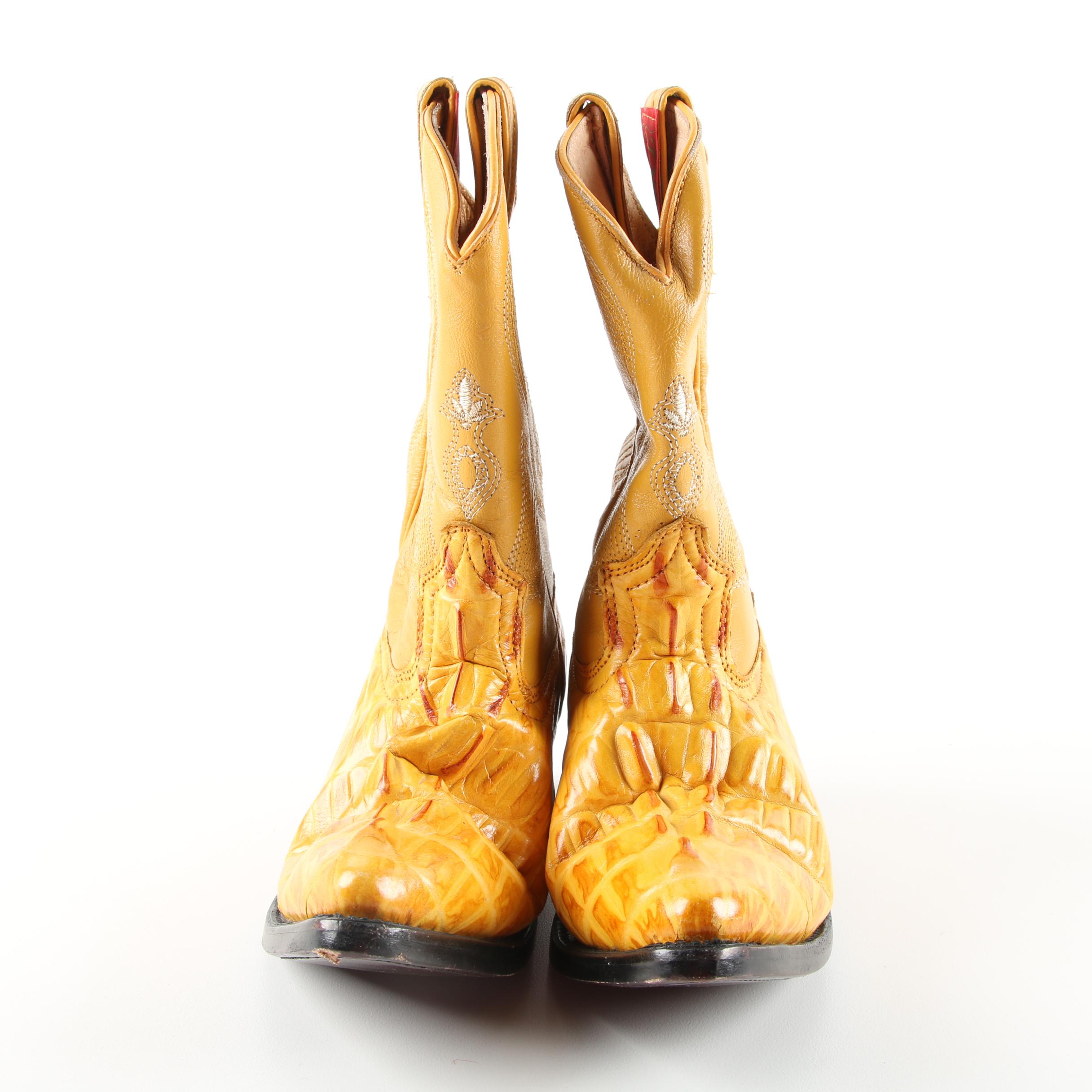 Children's Donaldo Yellow Embossed Leather Cowboy Boots