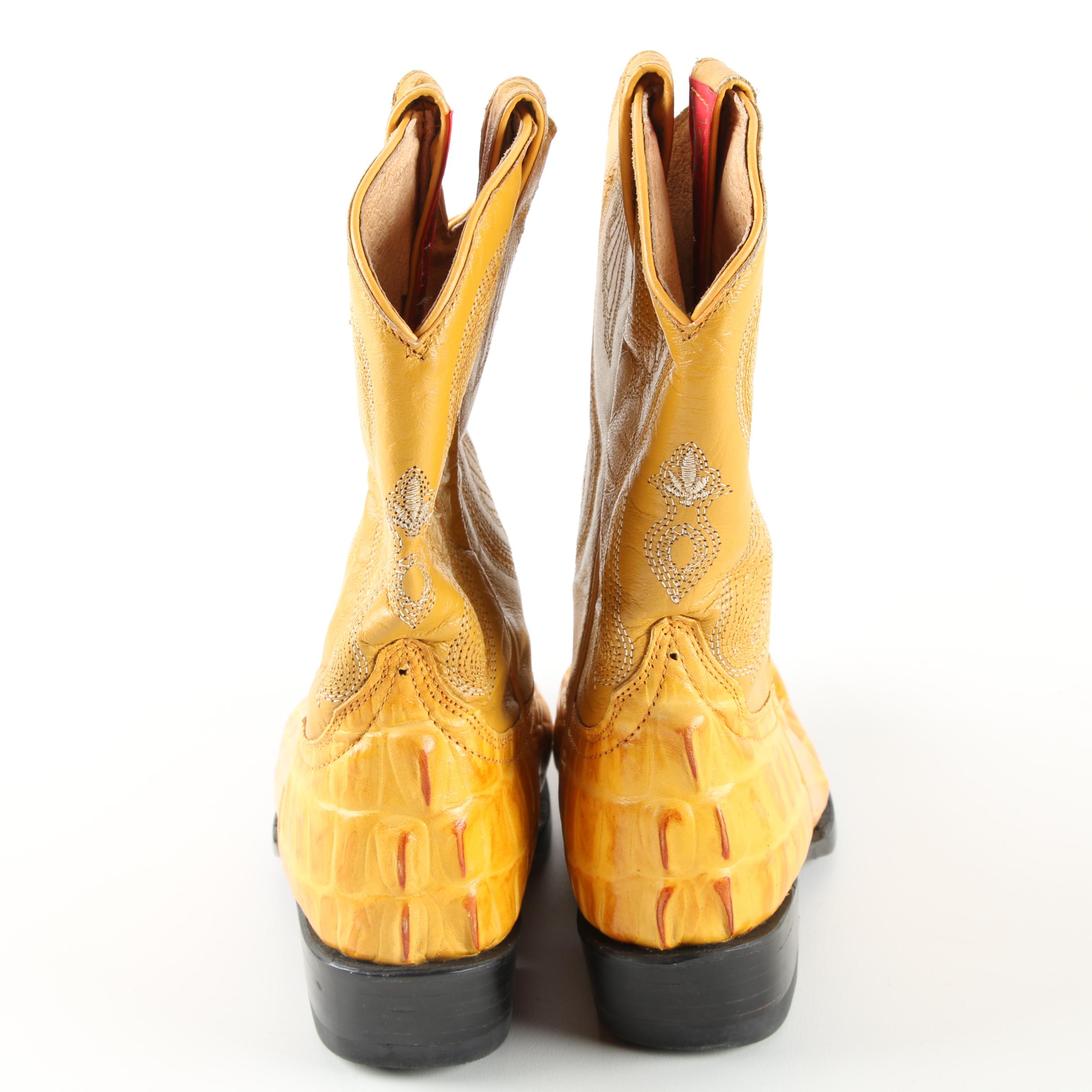 Children's Donaldo Yellow Embossed Leather Cowboy Boots