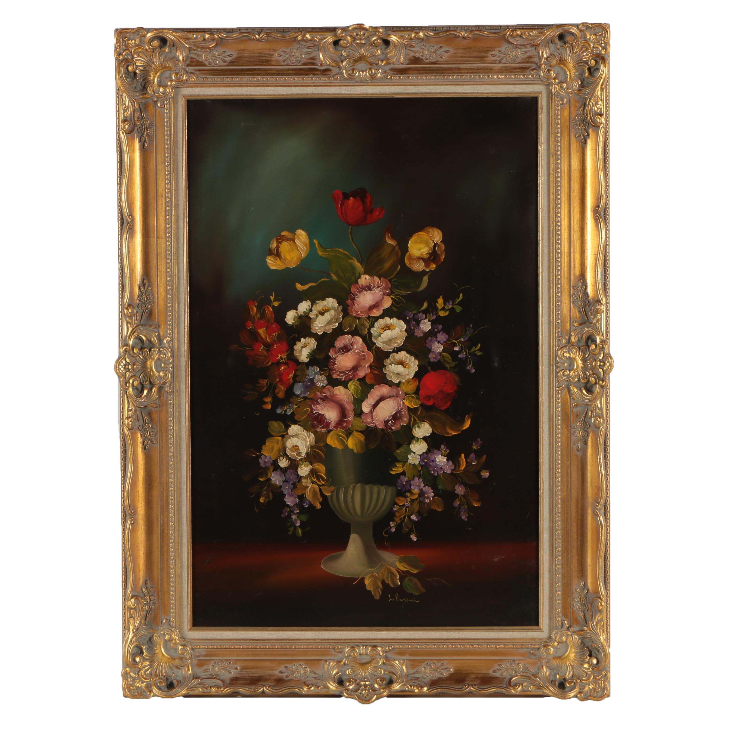 L. Ruggeri Late 20th-Century Oil Painting of Floral Still Life