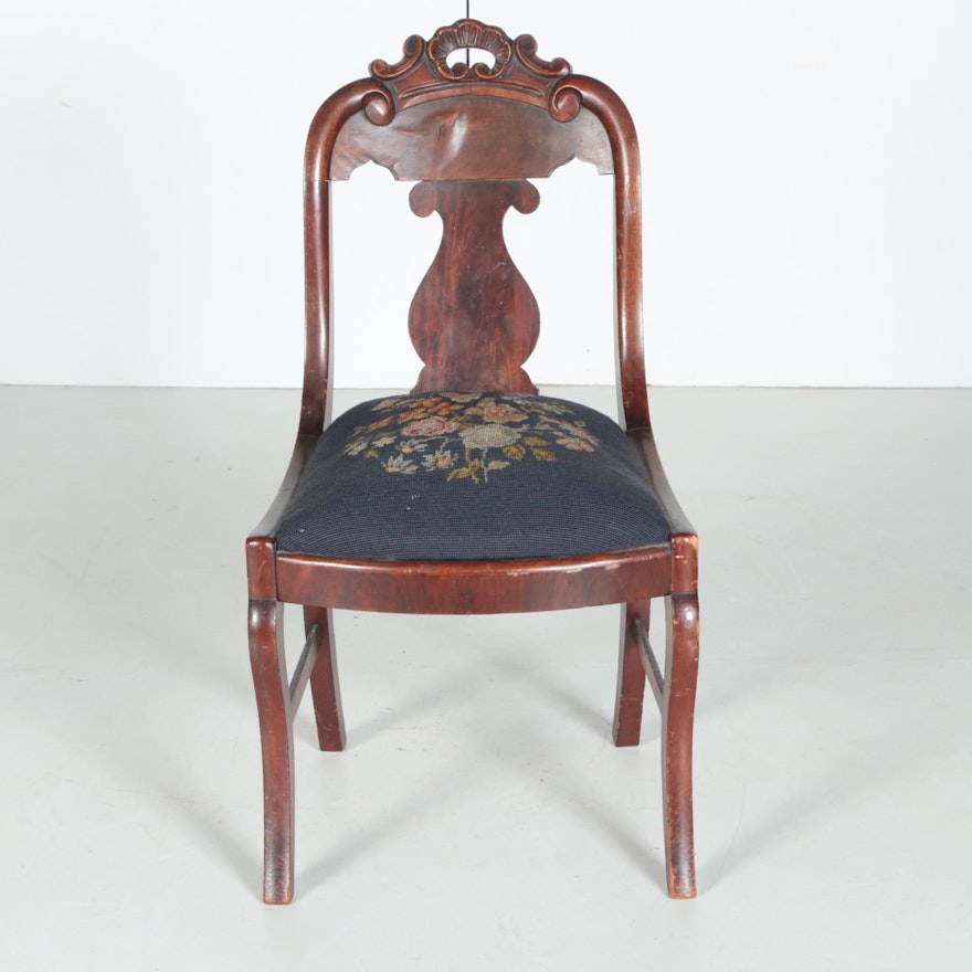 Antique Victorian Mahogany Side Chair with Needlepoint Seat