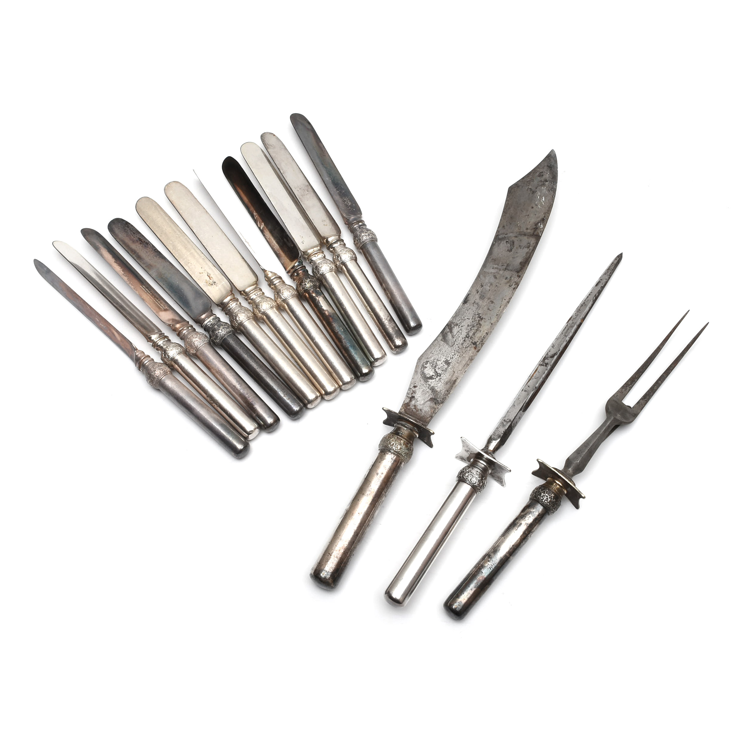 Joseph Rodgers & Sons Silver Plate Flat Ware And Carving Set With Round Handles