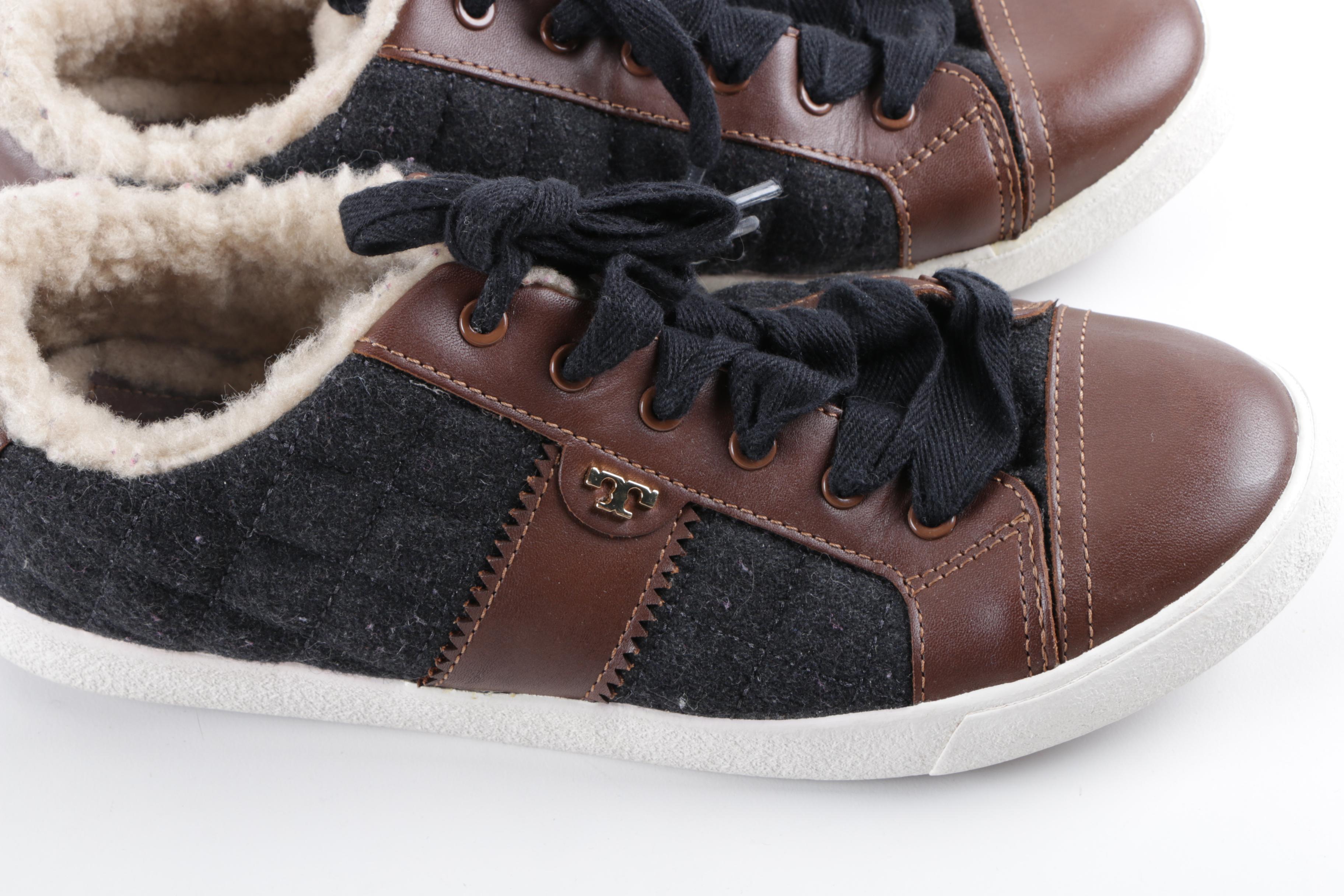 Tory Burch Oliver Quilted and Leather Sneakers with Fleece Lining