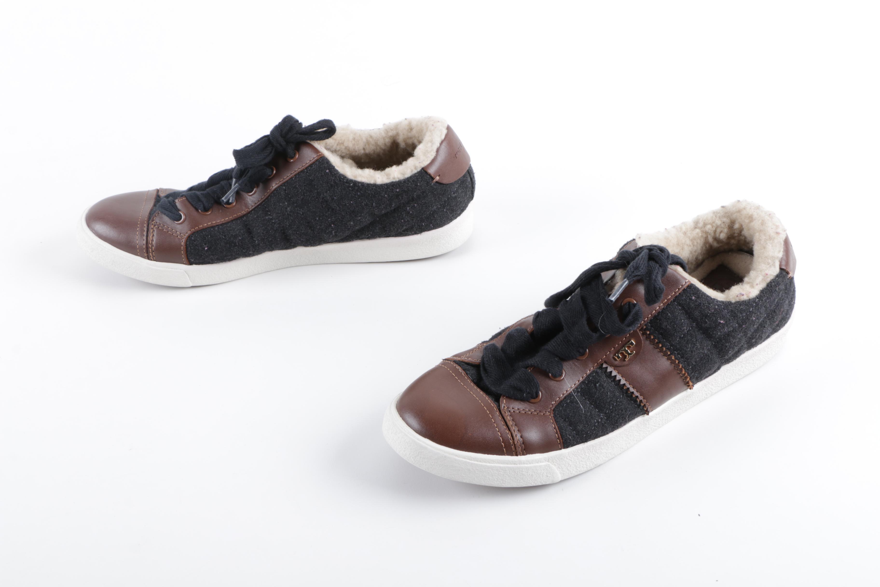 Tory Burch Oliver Quilted and Leather Sneakers with Fleece Lining