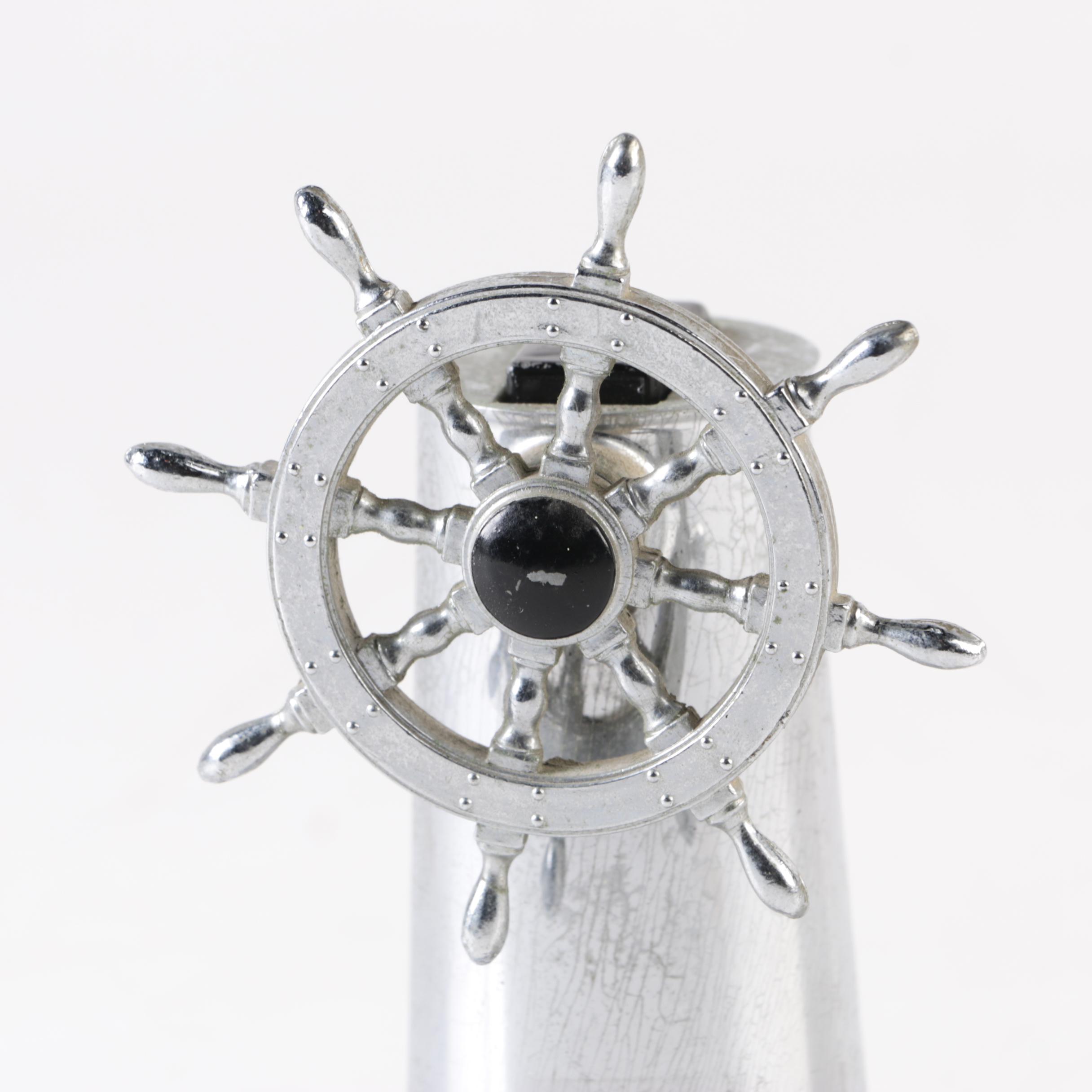 Ship Wheel Motif Chrome Tone Refillable Lighter