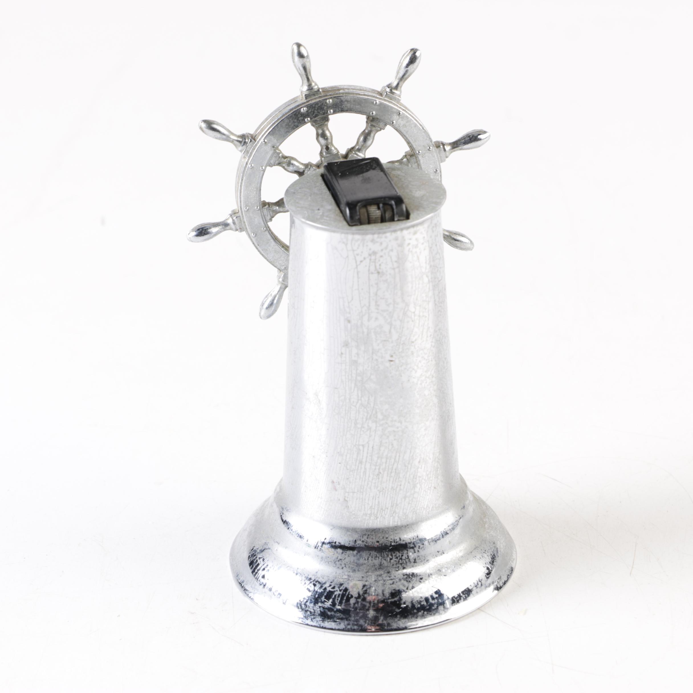 Ship Wheel Motif Chrome Tone Refillable Lighter