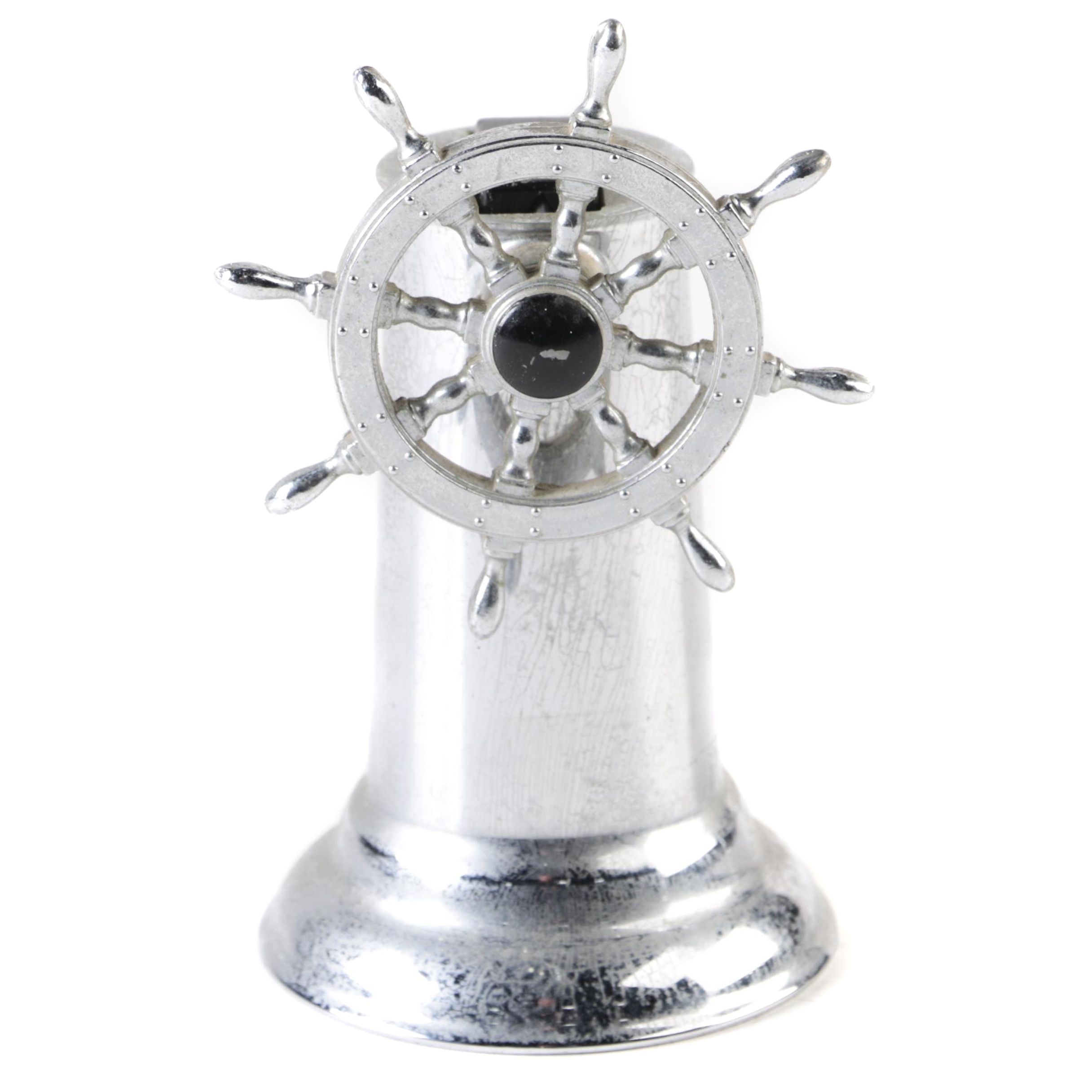 Ship Wheel Motif Chrome Tone Refillable Lighter