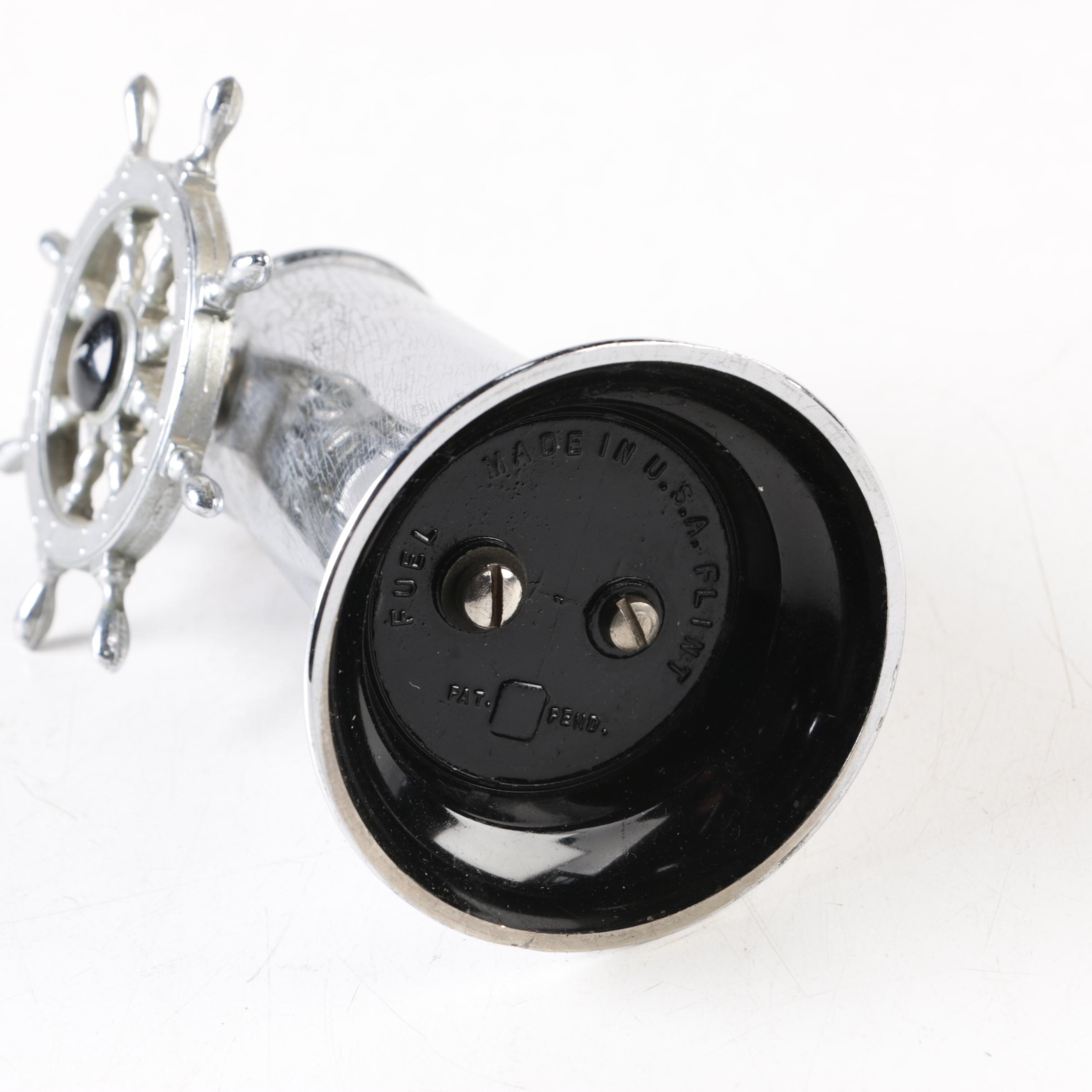 Ship Wheel Motif Chrome Tone Refillable Lighter