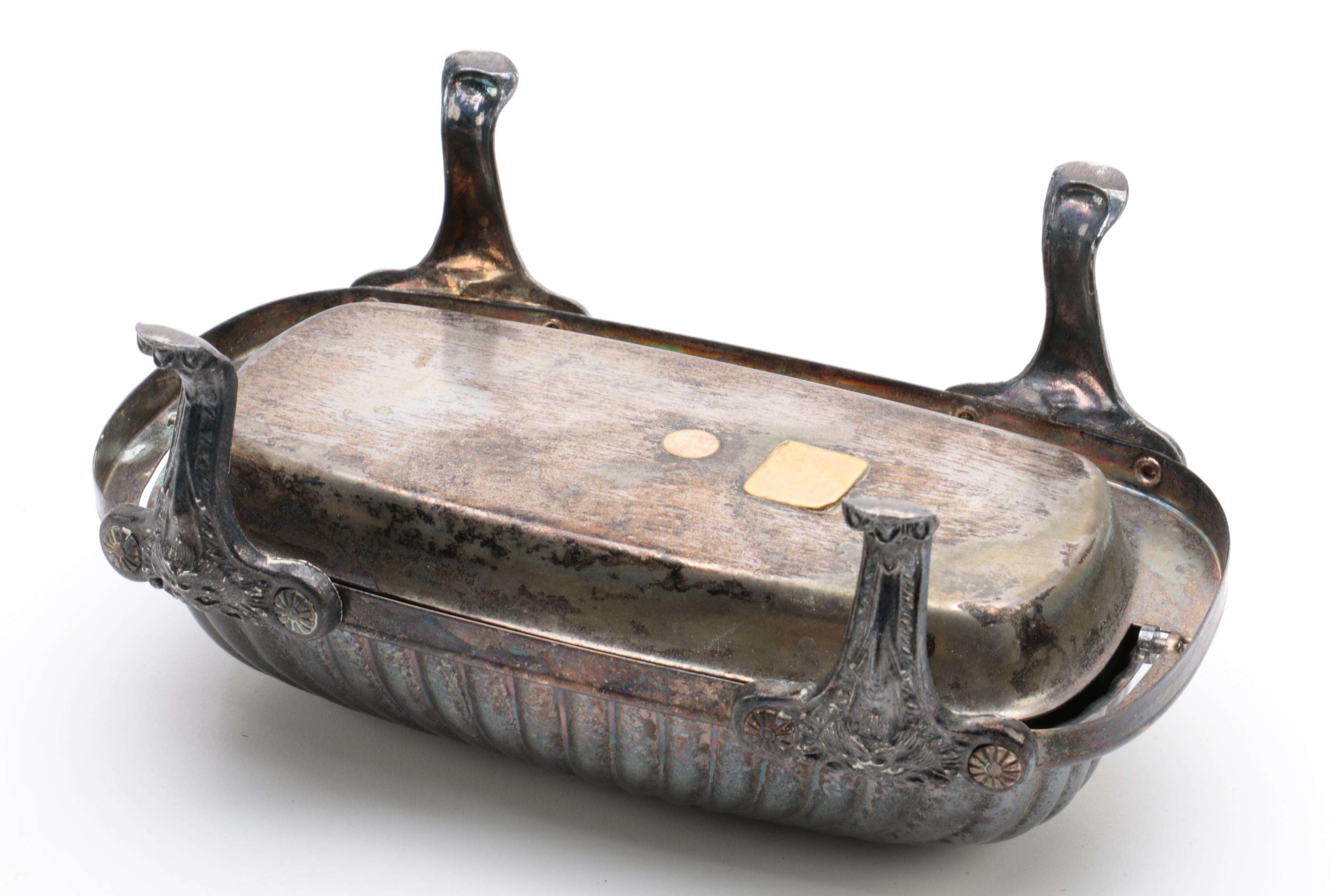 Vintage Silver Plate Butter Dish, Sugar Bowl, and Creamer