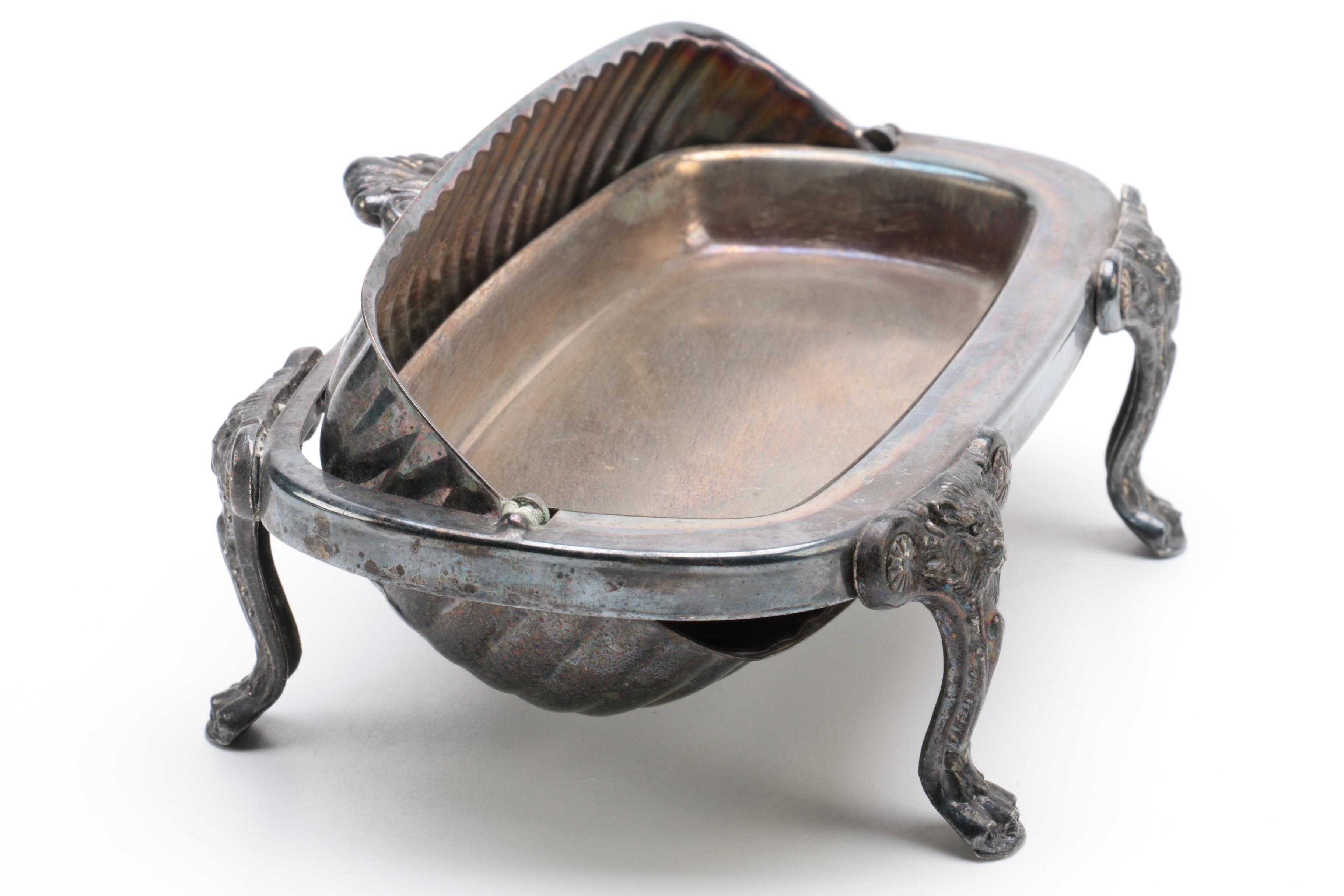 Vintage Silver Plate Butter Dish, Sugar Bowl, and Creamer