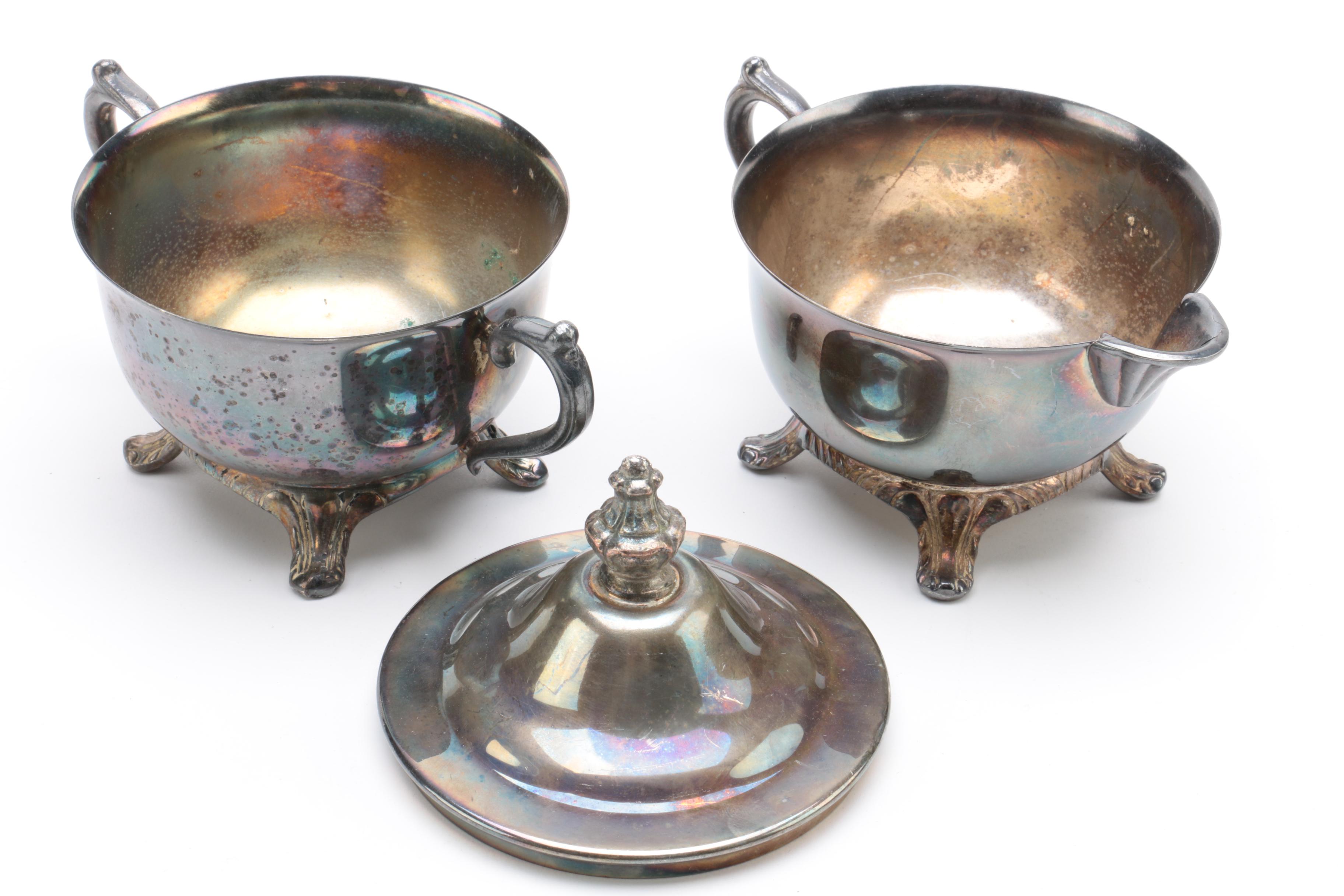 Vintage Silver Plate Butter Dish, Sugar Bowl, and Creamer