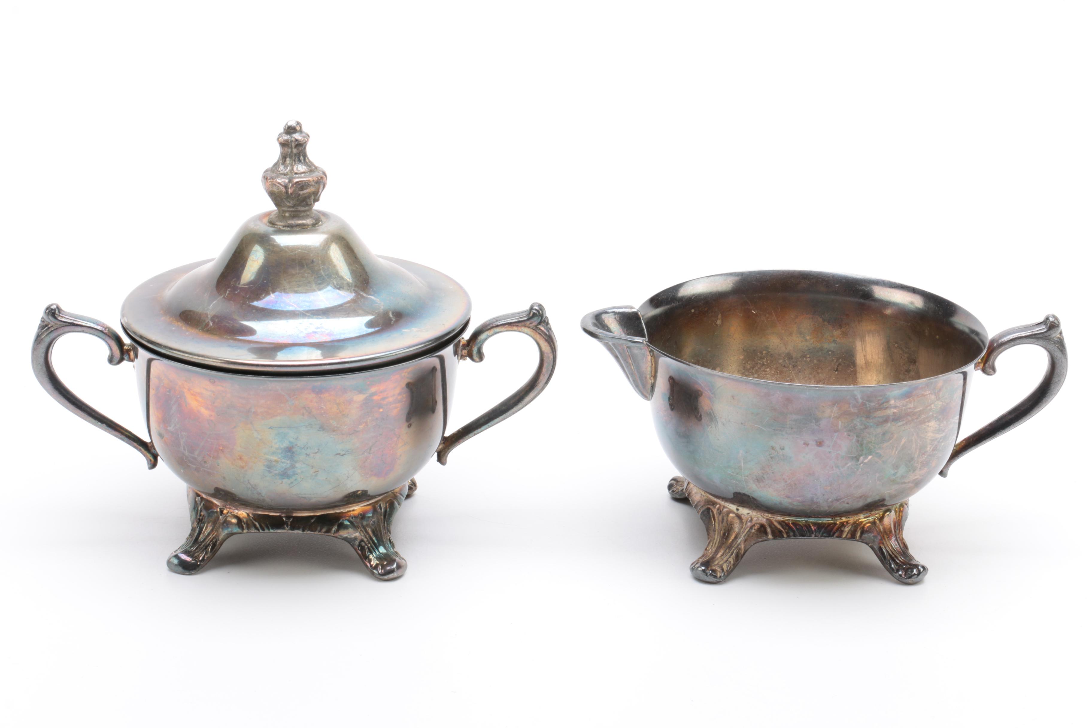 Vintage Silver Plate Butter Dish, Sugar Bowl, and Creamer