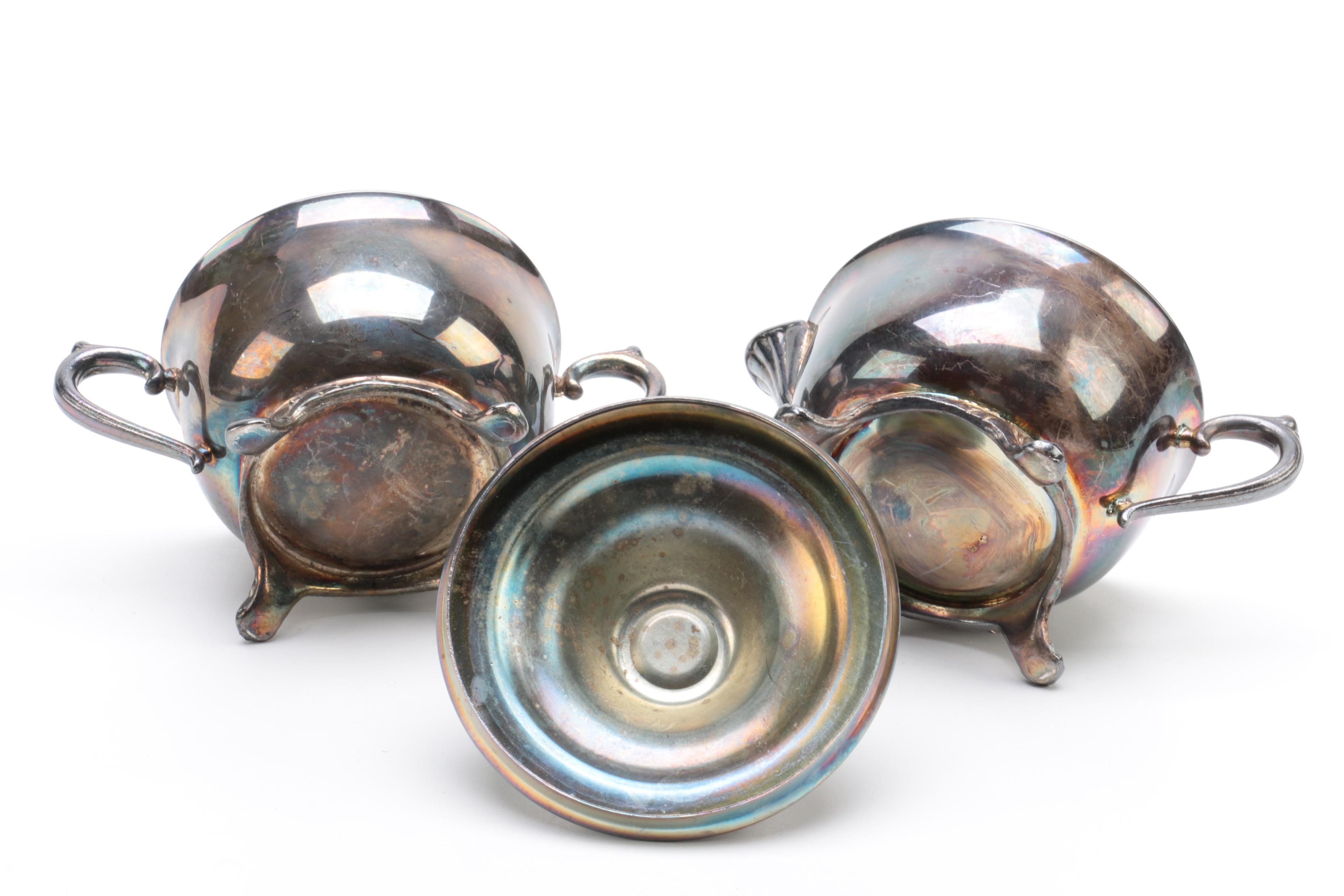 Vintage Silver Plate Butter Dish, Sugar Bowl, and Creamer