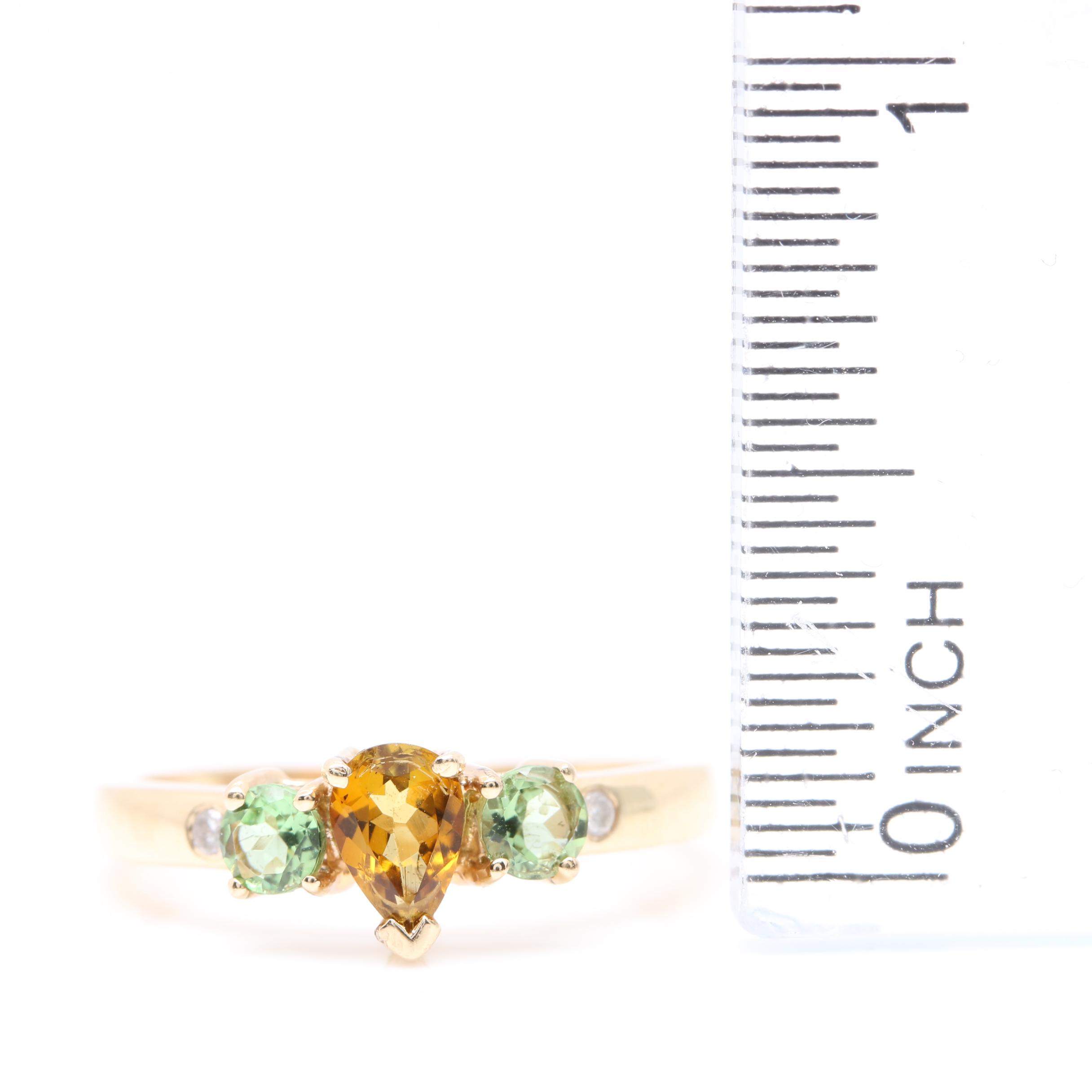 14K Yellow Gold Citrine, Green Tourmaline and Diamond Ring