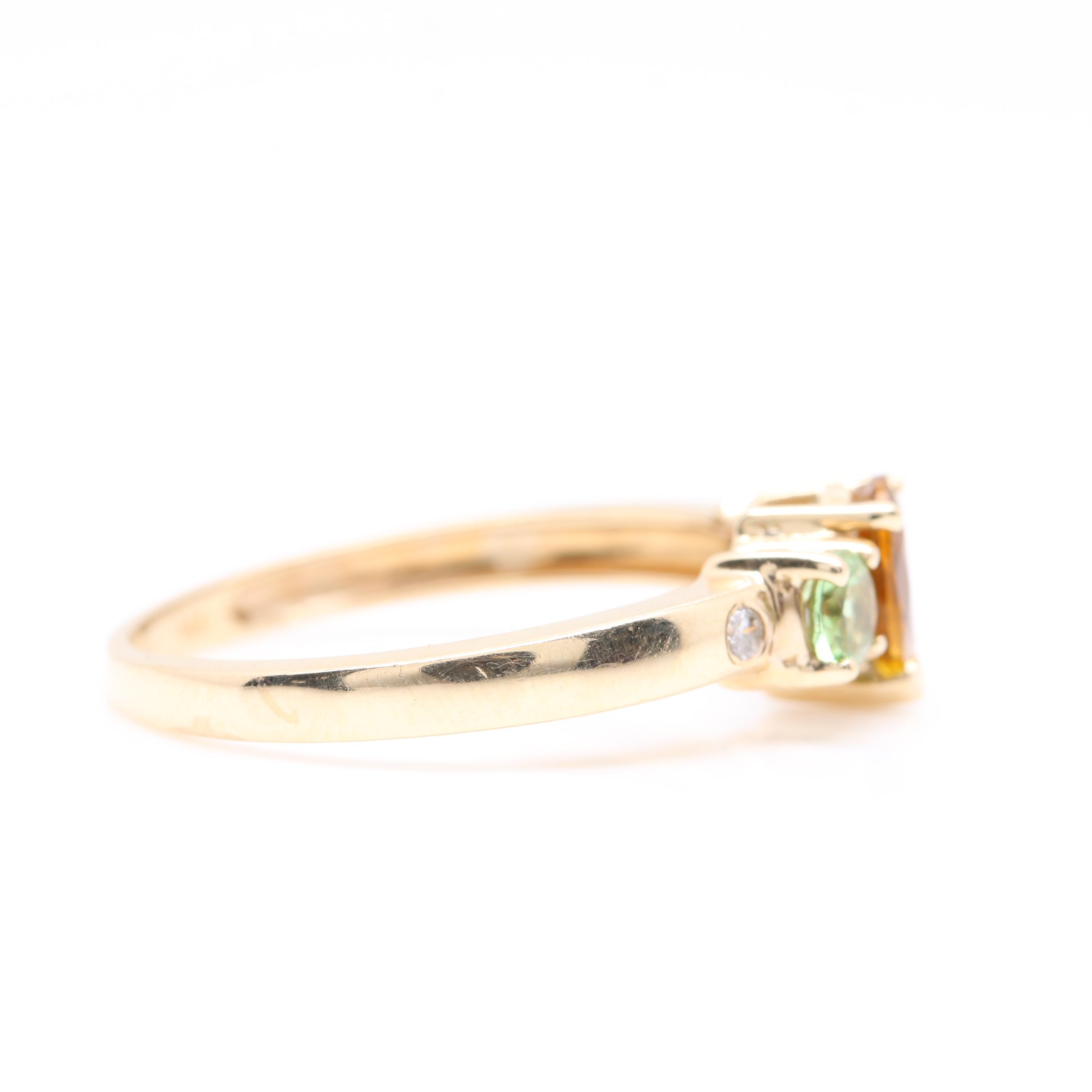 14K Yellow Gold Citrine, Green Tourmaline and Diamond Ring