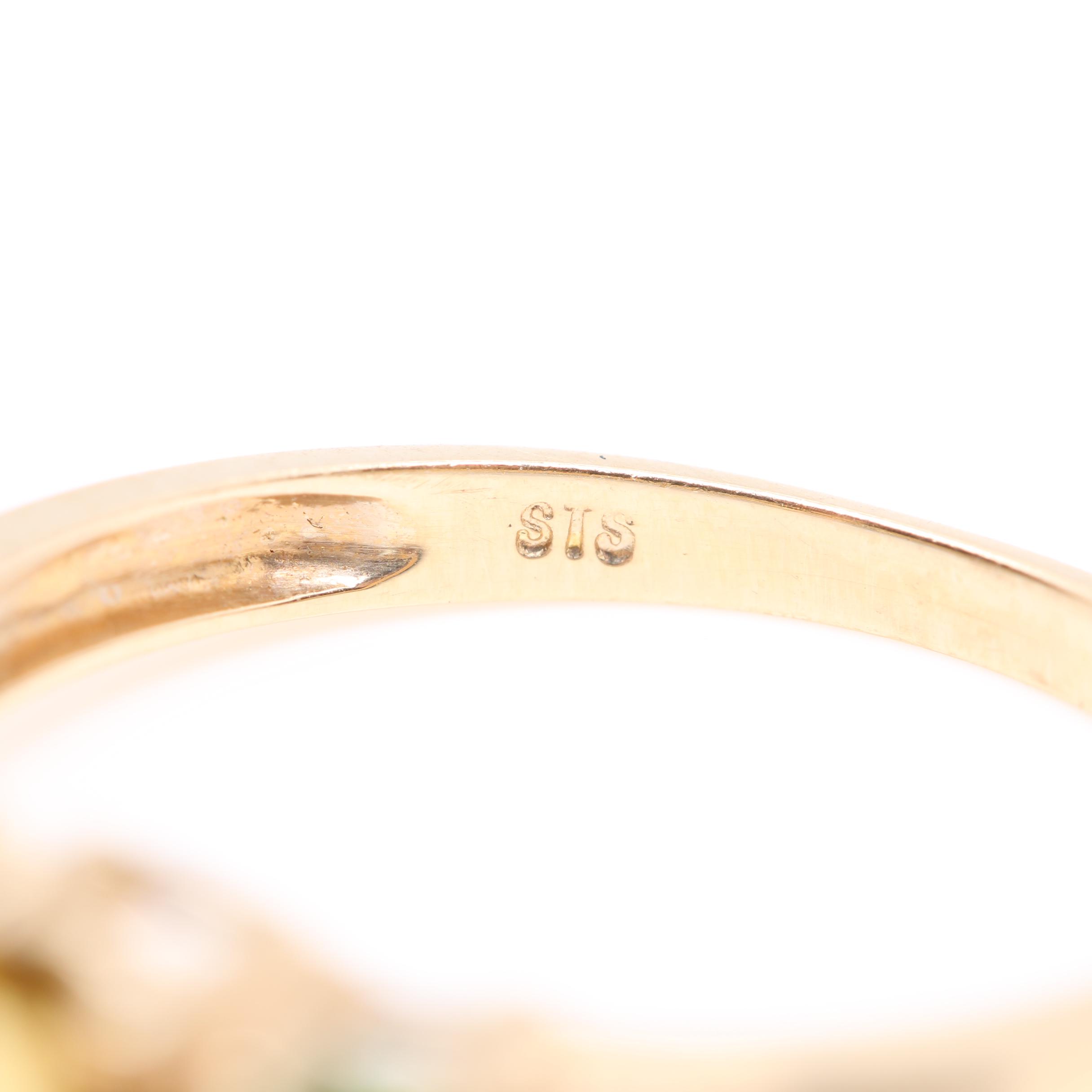 14K Yellow Gold Citrine, Green Tourmaline and Diamond Ring