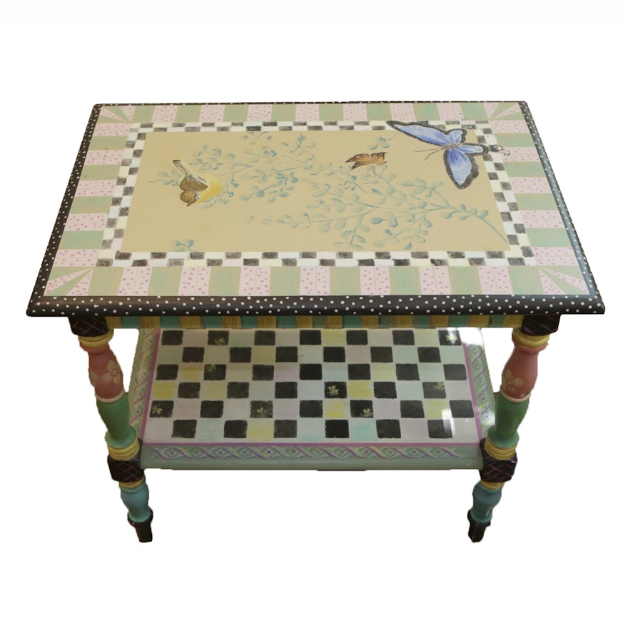 Hand-Painted in The Style of Mackenzie-Childs Wood End Table
