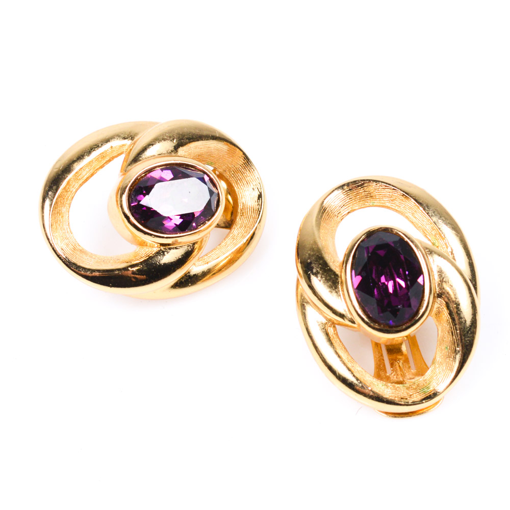 Christian Dior Gold Tone Rhinestone Earrings