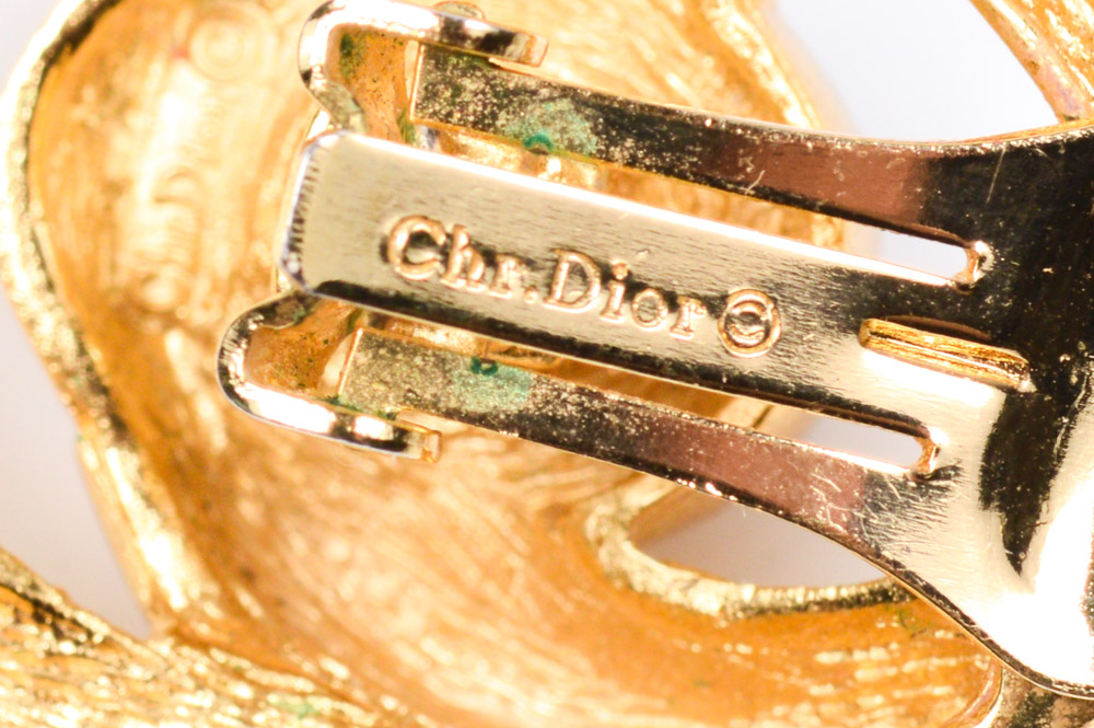 Christian Dior Gold Tone Rhinestone Earrings
