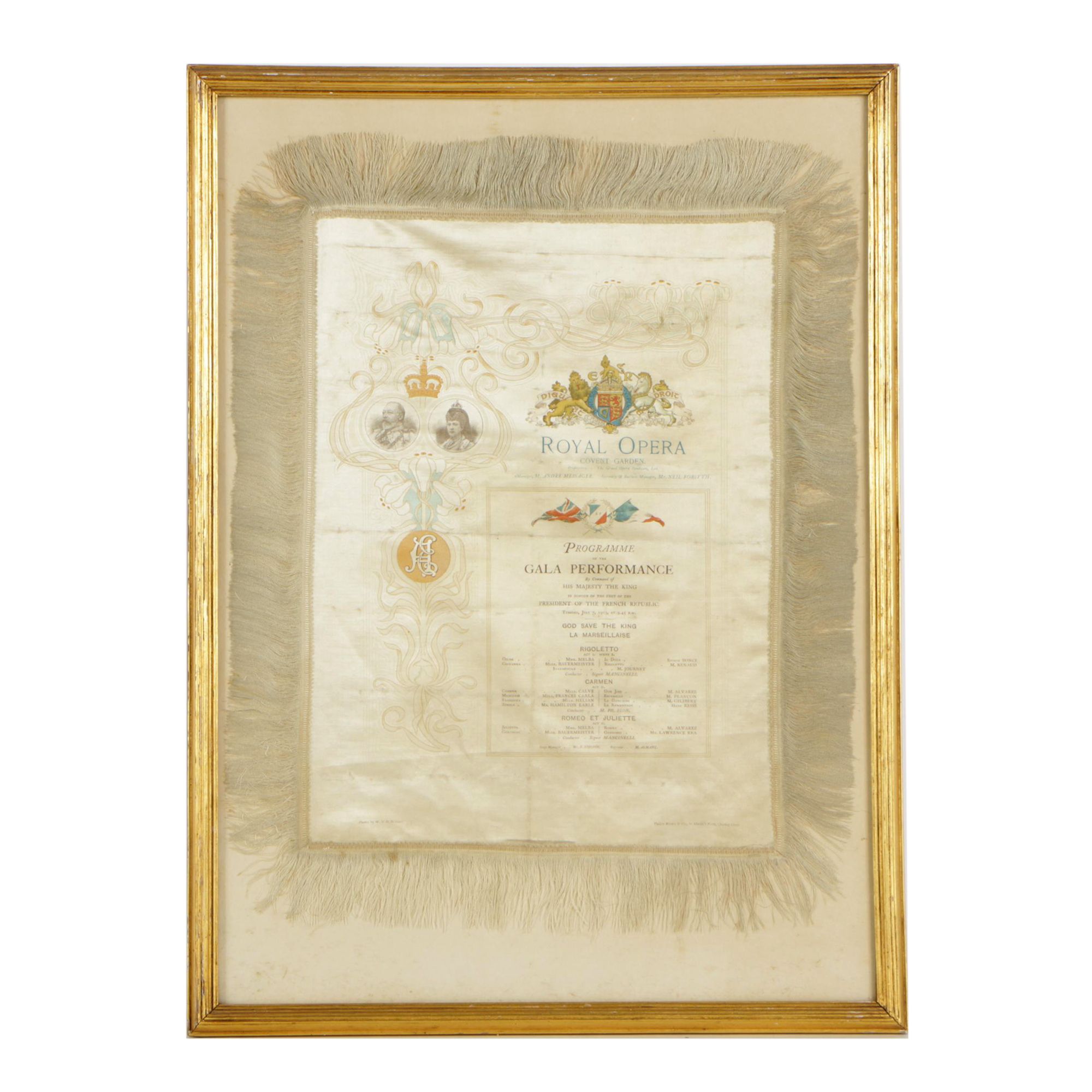 1903 Royal Opera House Commemorative Program on Silk