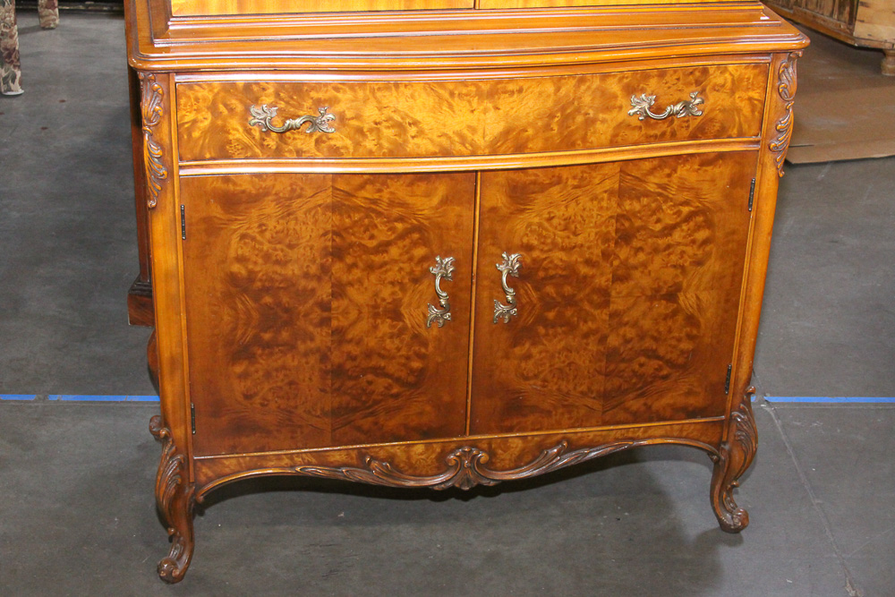 Vintage Louis XV Style Burl Wood China Cabinet by Rockford Furniture Company