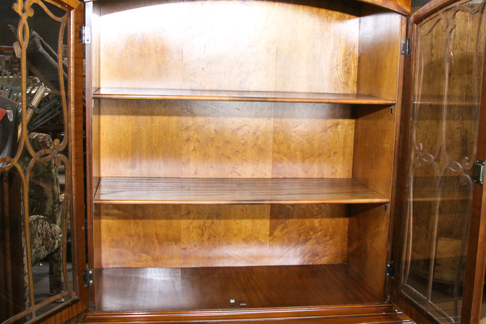 Vintage Louis XV Style Burl Wood China Cabinet by Rockford Furniture Company