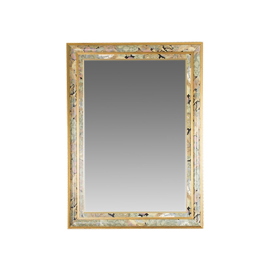 Wood Framed Wall Mirror with Floral Motif