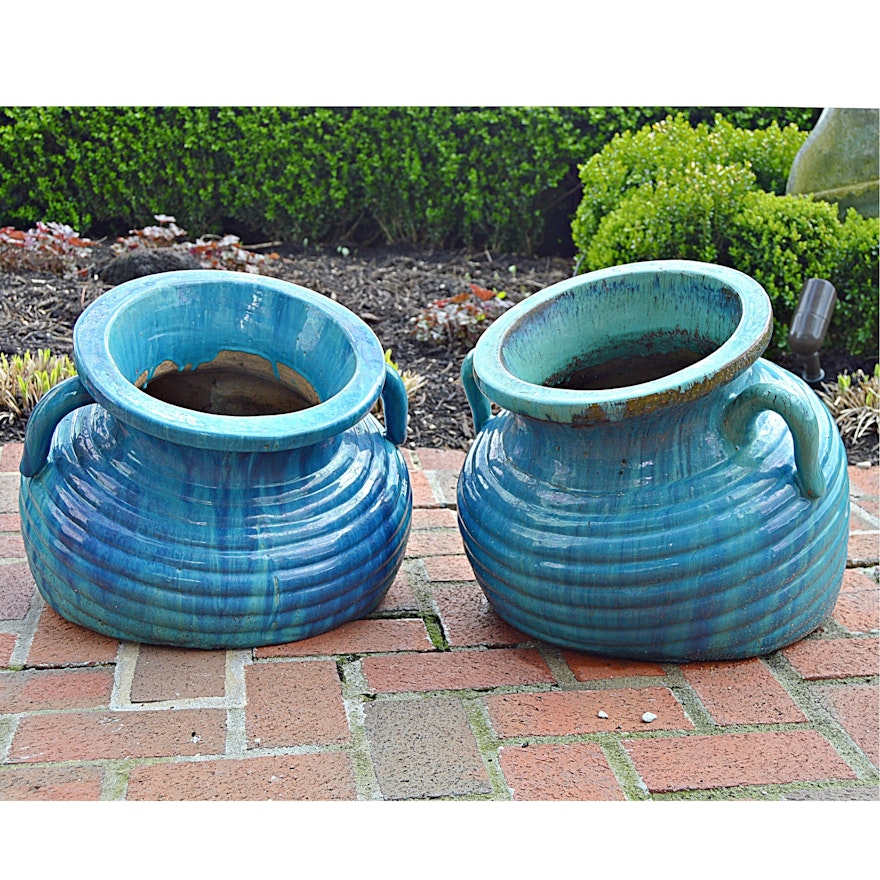 Pair of Terra Cotta "Welcome" Garden Urns