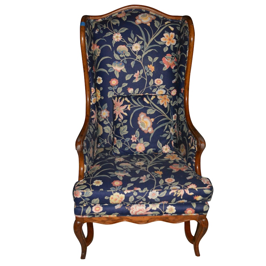Vintage French Provincial Style Floral Upholstered Wingback Chair by Honeycutt's