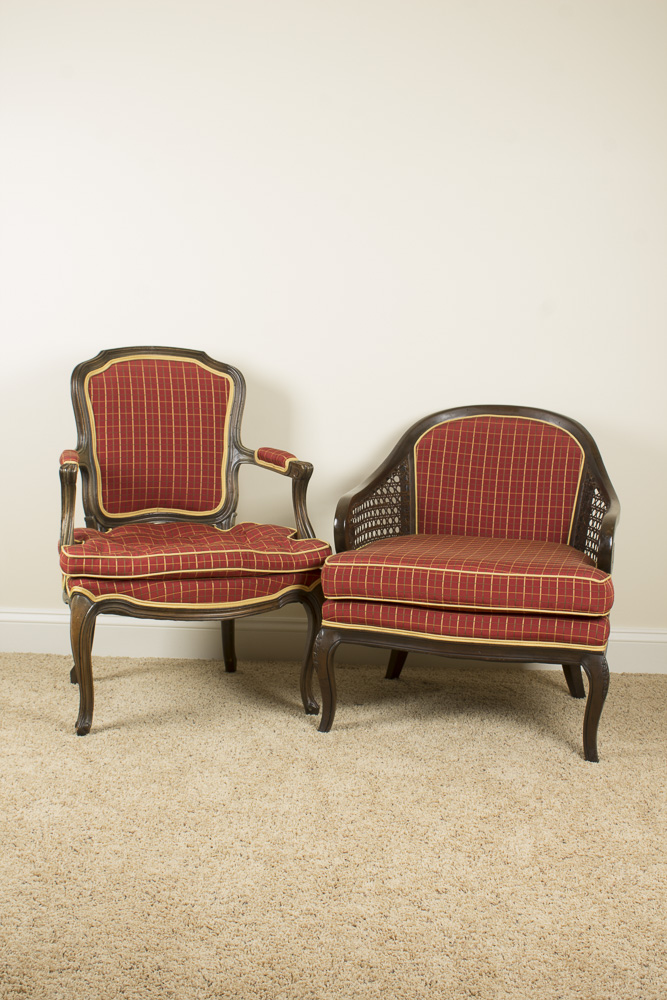 Vintage French Provincial Style Upholstered Chairs by H.I.S. Upholstery