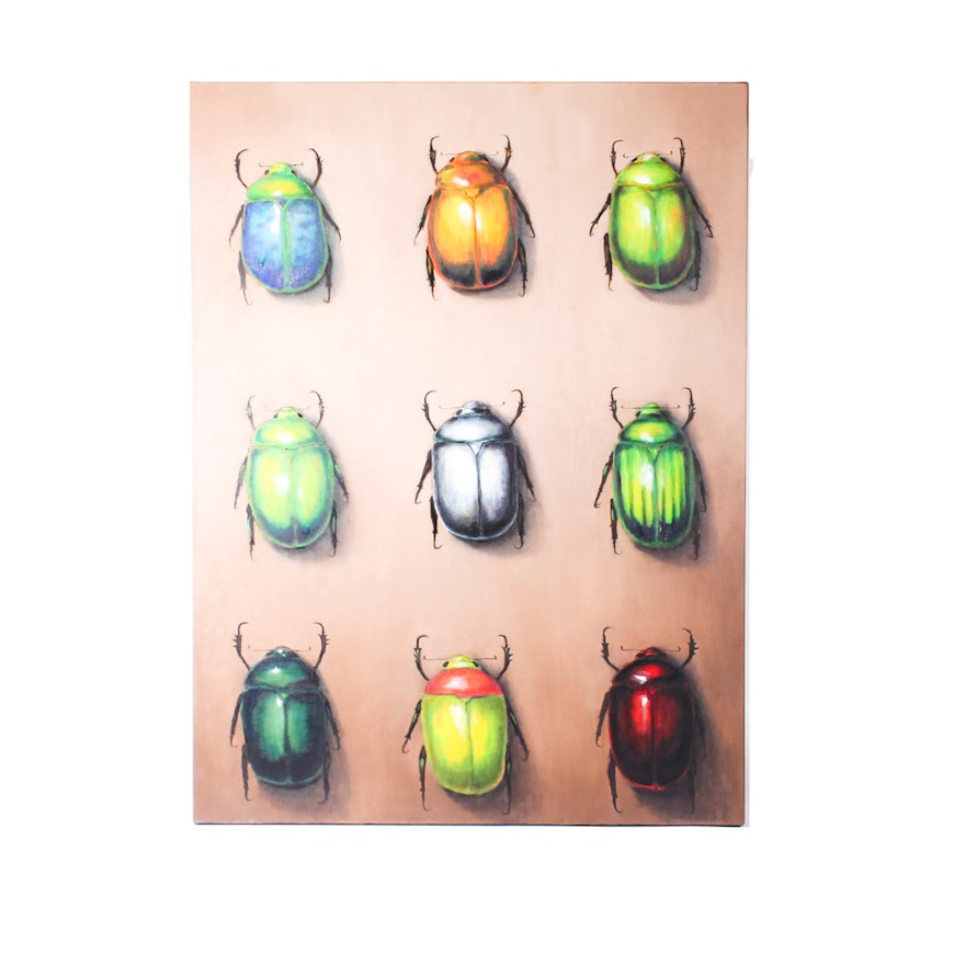 Large Oil Painting on Canvas of Beetles