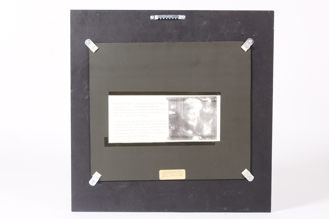 Judy Rand Carved Wood Grasshopper and Ladybugs Wall Mirror