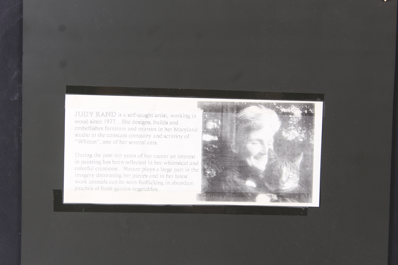 Judy Rand Carved Wood Grasshopper and Ladybugs Wall Mirror