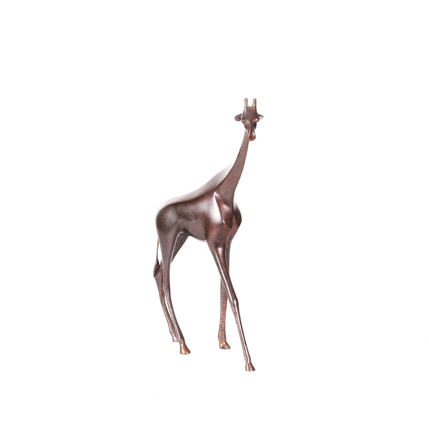 Loet Vanderveen Limited Edition Painted Bronze Sculpture of Giraffe