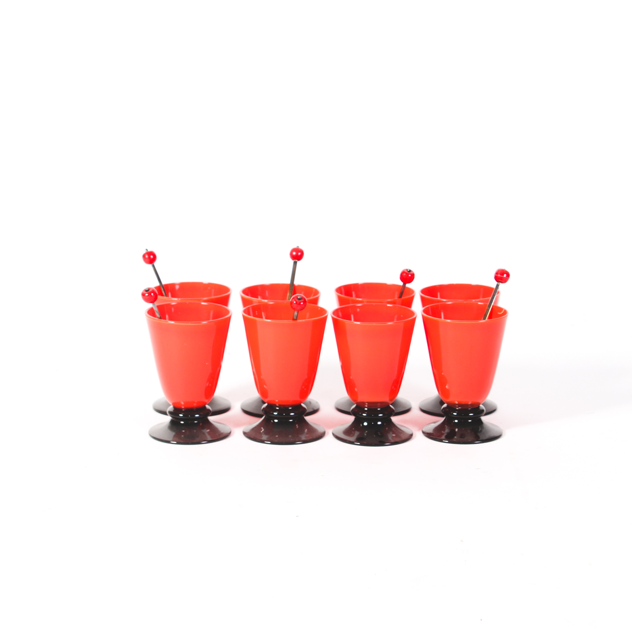 Vintage Art Deco Glass Stemware with Sheffield Silver Plate Cocktail Spoons