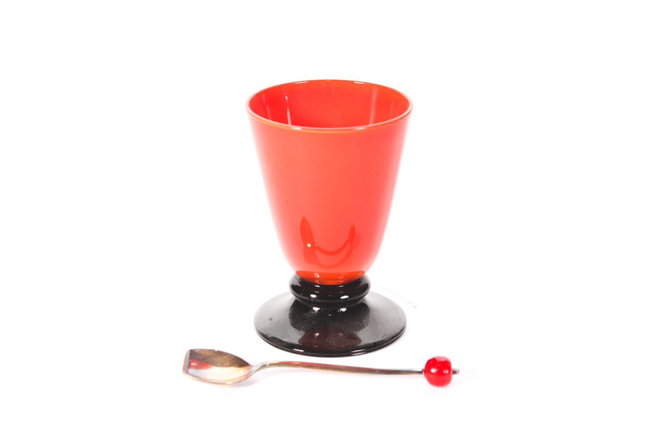 Vintage Art Deco Glass Stemware with Sheffield Silver Plate Cocktail Spoons