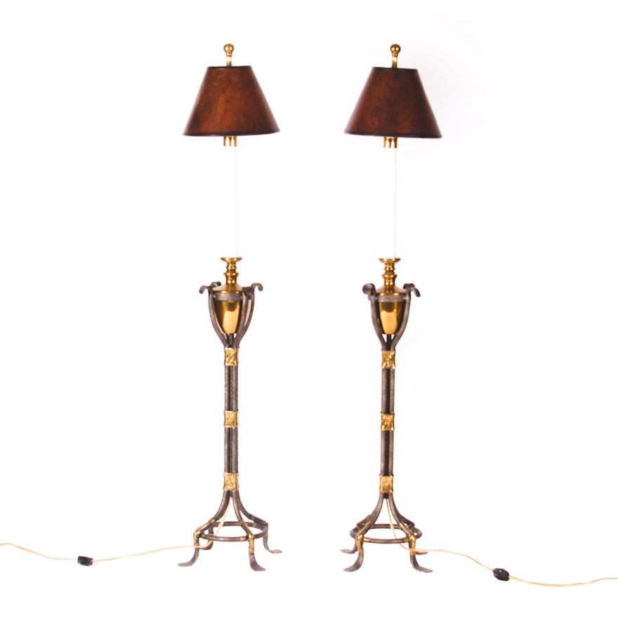 Pair of Cast Iron and Brass Buffet Lamps