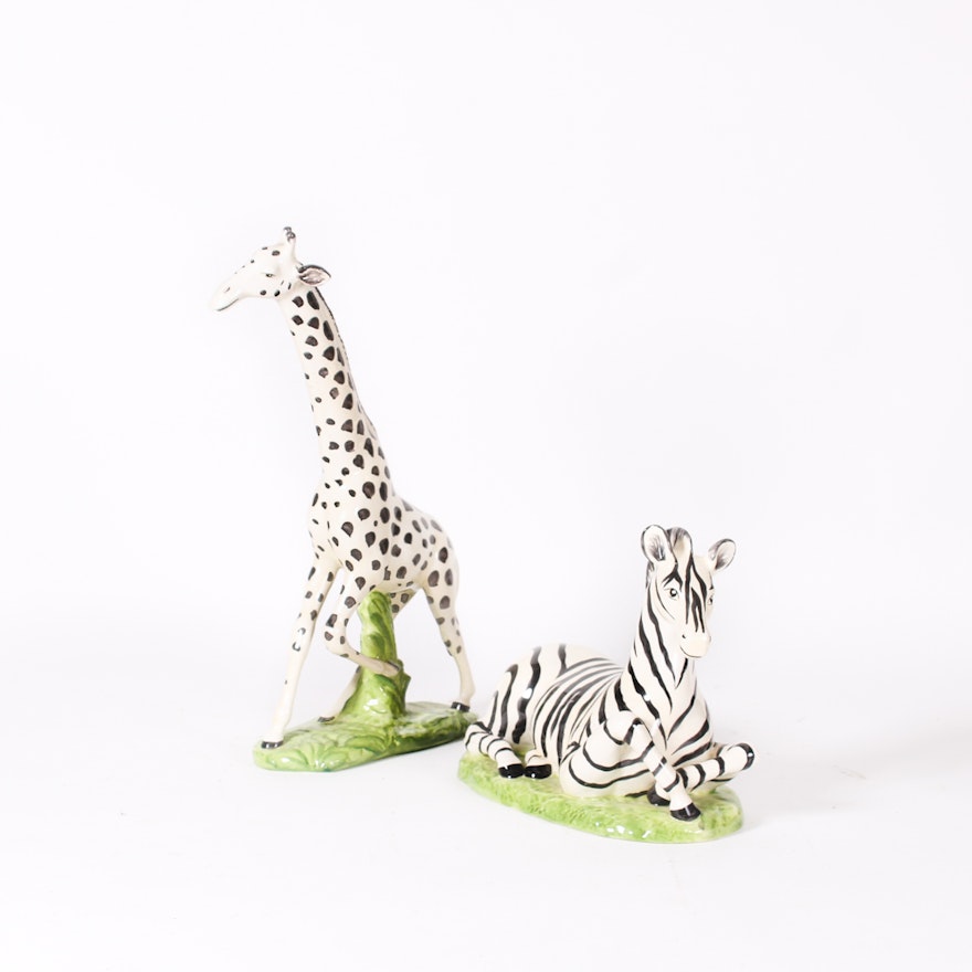 Vietri Zebra and Giraffe Ceramic Sculptures