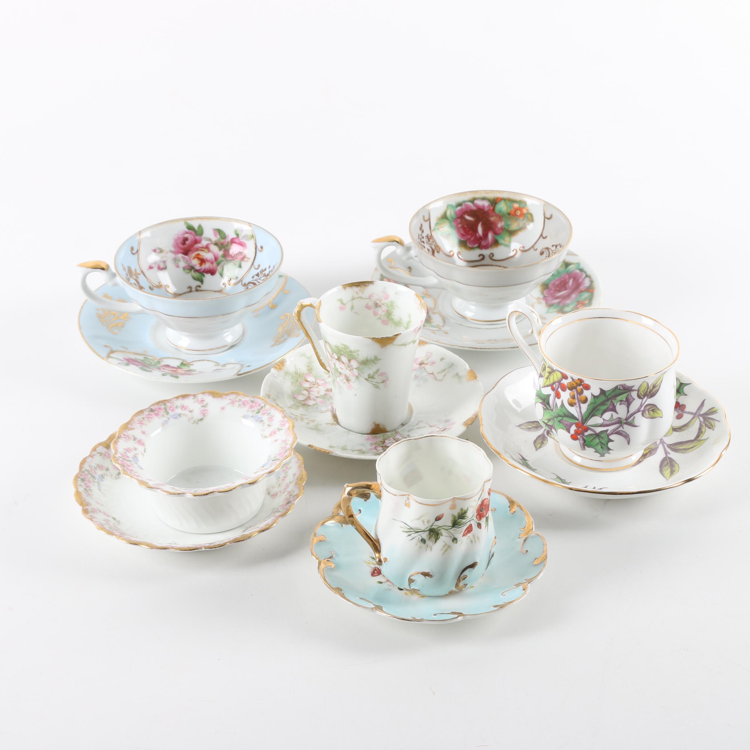 Antique and Vintage Porcelain Teacups and Saucers including Royal Albert