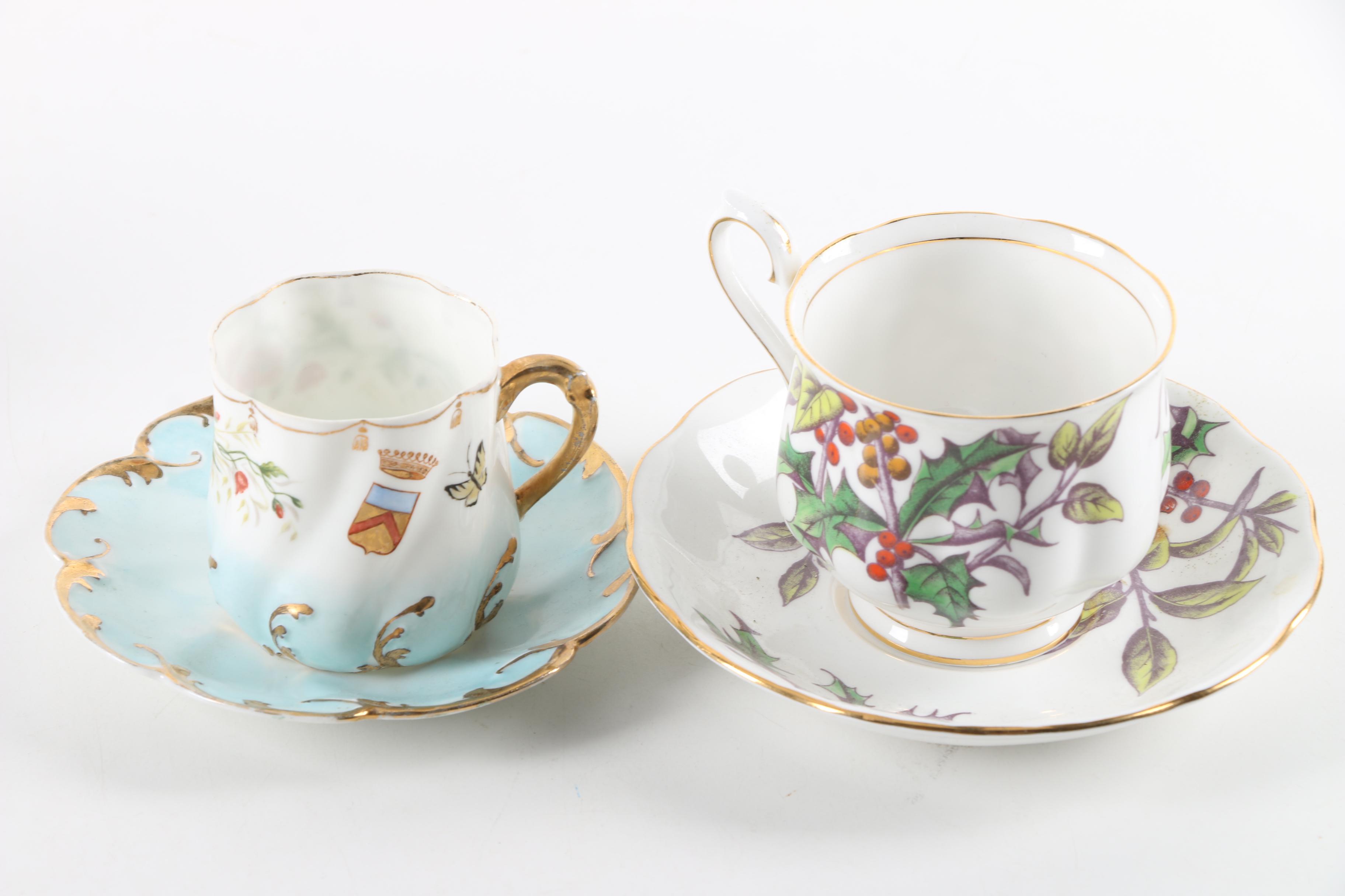 Antique and Vintage Porcelain Teacups and Saucers including Royal Albert